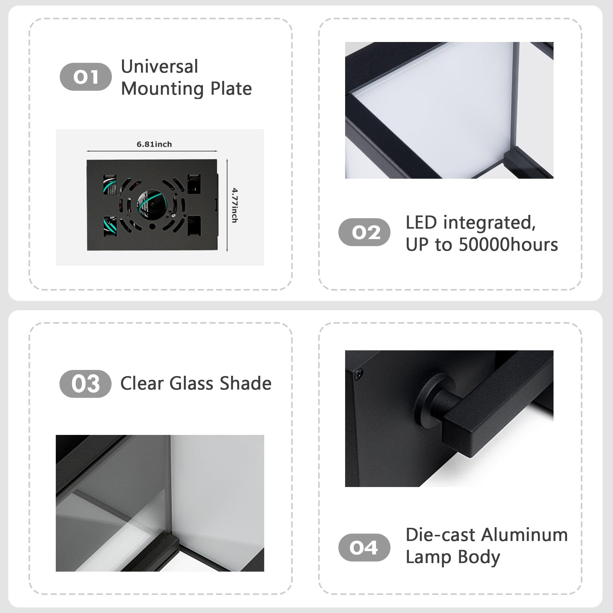Inowel Outdoor Wall Sconce Light, 13W 750Lm, IP54 Waterproof, Black Aluminum, Model 2252-s, Porch/Garage/House Fixture