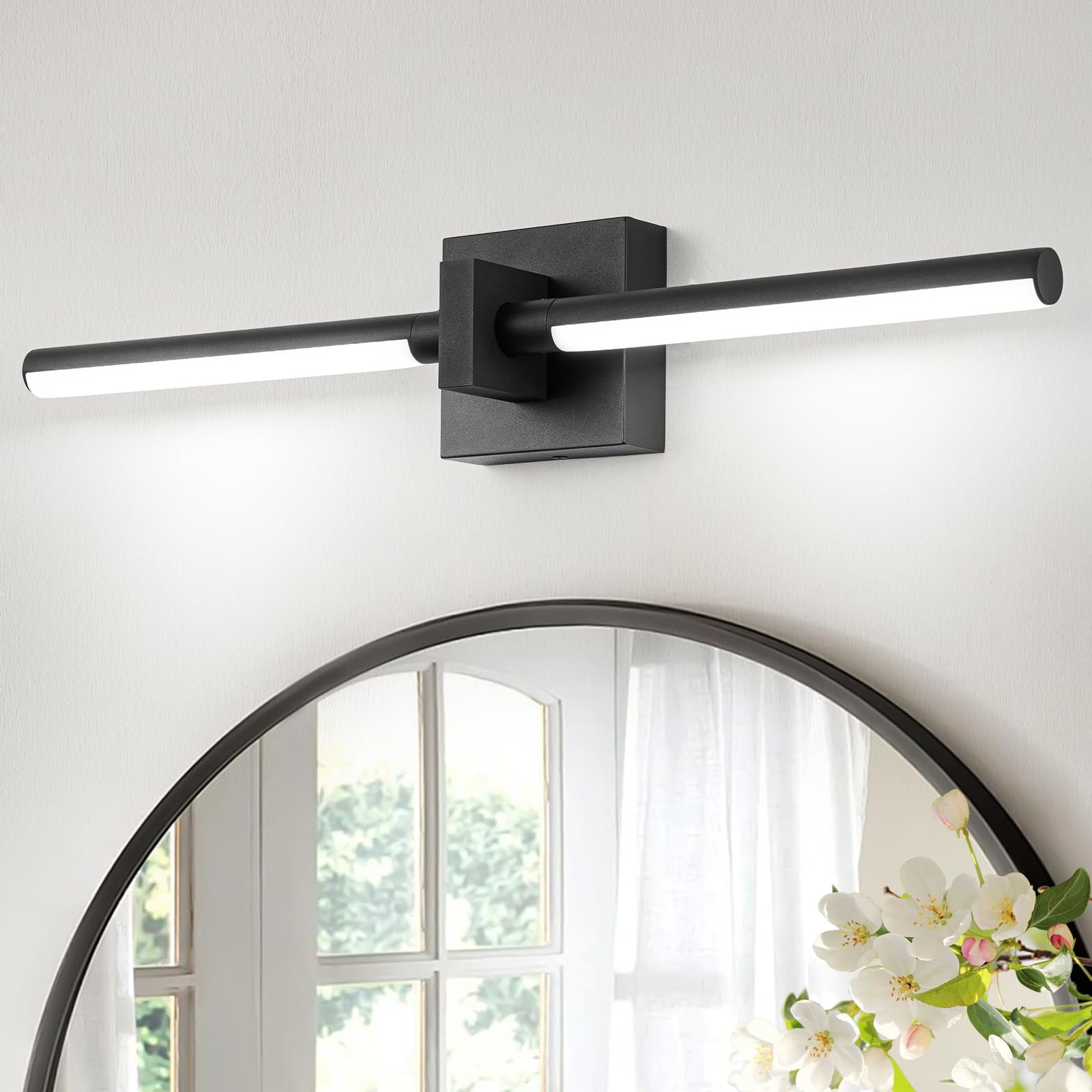 Edislive Modern Dimmable Led Vanity Light 360 Rotatable Bathroom Vanity Wall Lighting Fixtures  23.2 In Mirror Wall Sconce Fixtures For Bathroom Bedroom Makeup Living Room 6000K(Black)