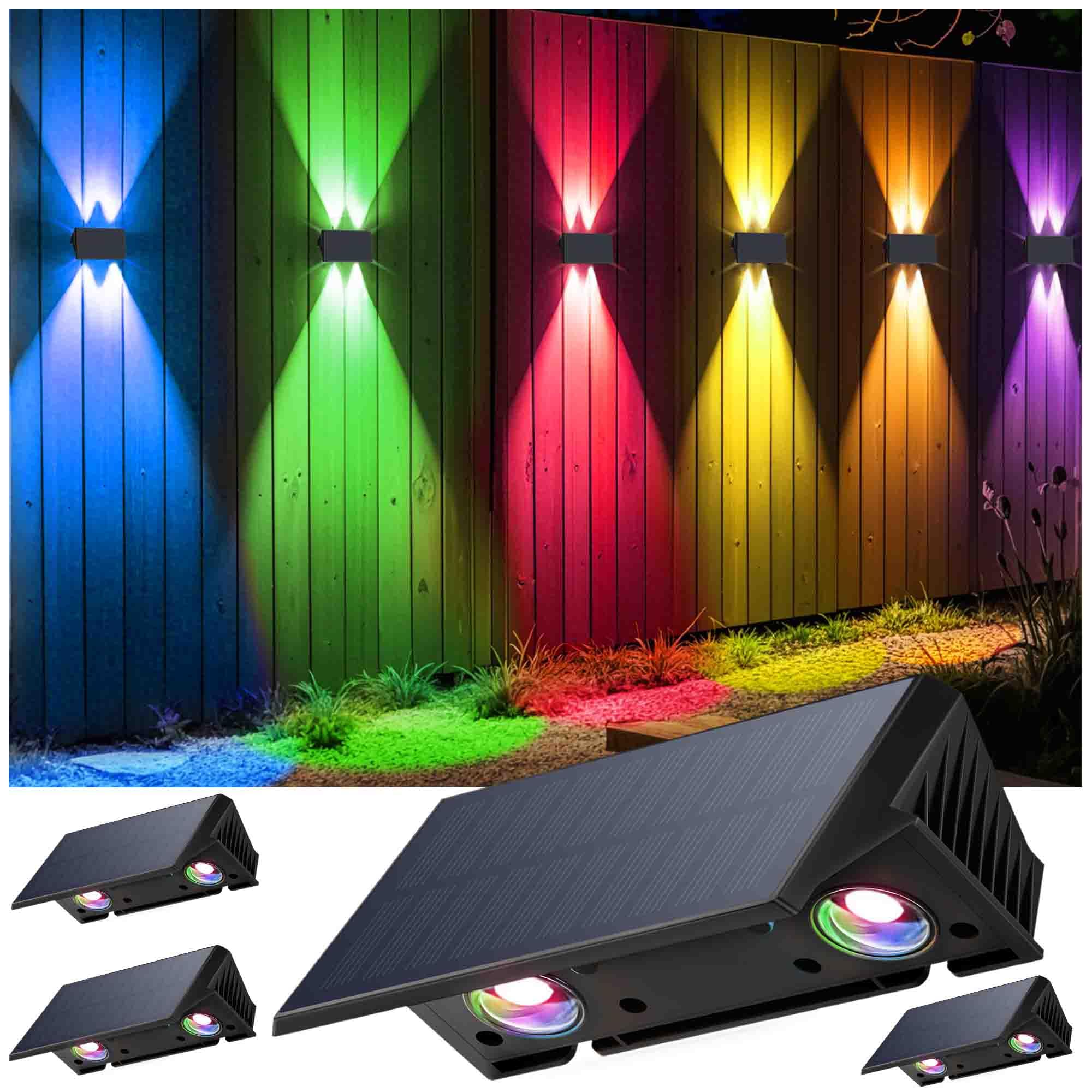 IIRARA Solar Fence Lights, IP67 Waterproof, 100LM Bright, 4-Pack, White & RGB, Model SWL02