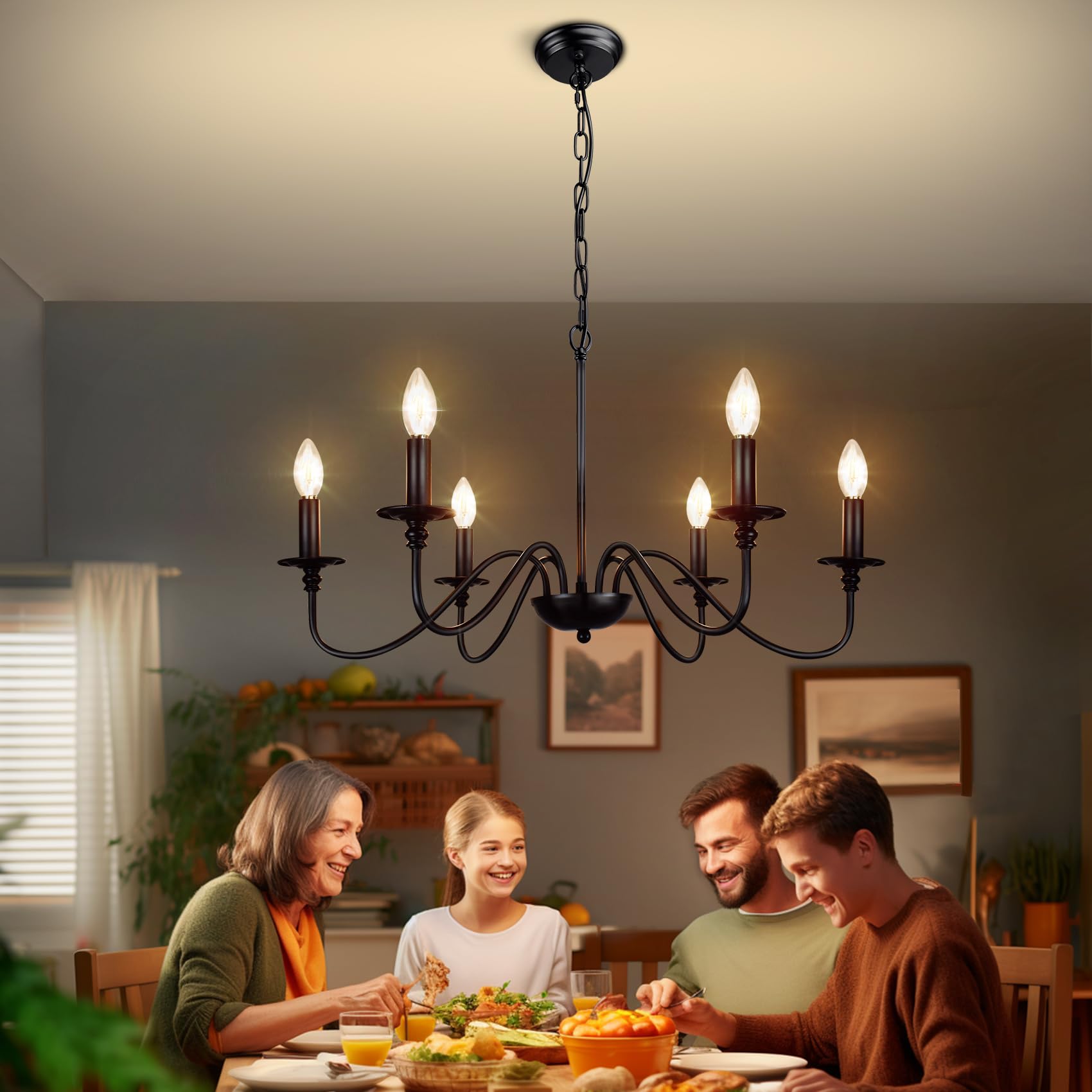 Depuley 6-Light Black Farmhouse Chandelier - Rustic Industrial Pendant Light Fixture for Dining Room, Kitchen, or Bedroom, Model WSCDD17-6B