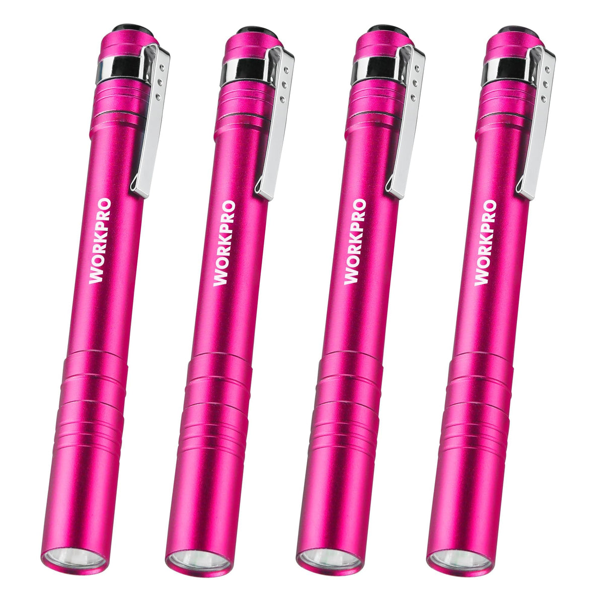 WORKPRO LED Pen Light, Aluminum Pen Flashlights, Pocket Flashlight with Clip for Inspection, Emergency, Everyday, 2AAA Batteries Include, Pink(4-Pack)
