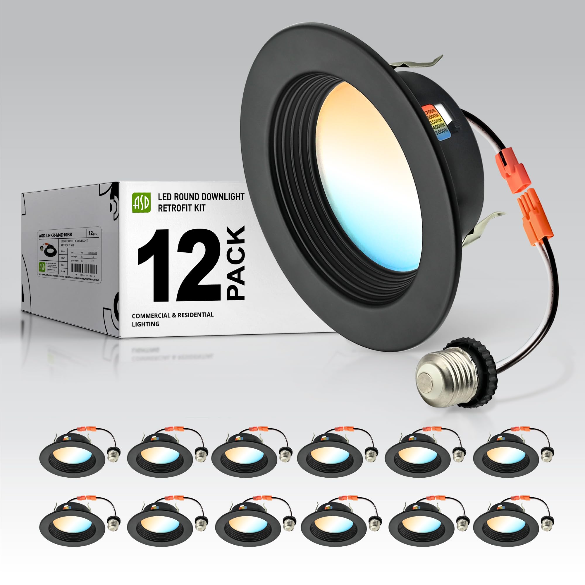 ASD 4 Inch Retrofit LED Recessed Lighting | Metal Trim Black 10W 849LM 120V 2700K-5000K Adjustable Ceiling Downlights | Triac Di