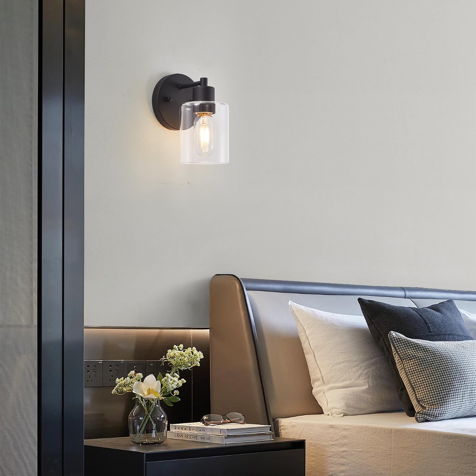 Sopeas Wall Sconces For Bathroom  Modern Vanity Light Fixtures  Black Wall Mount Lighting Lanterns  Farmhouse Wall Lights With Clear Glass Shade For Bedroom Living Room Mirror Hallway Kitchen(2Pack)