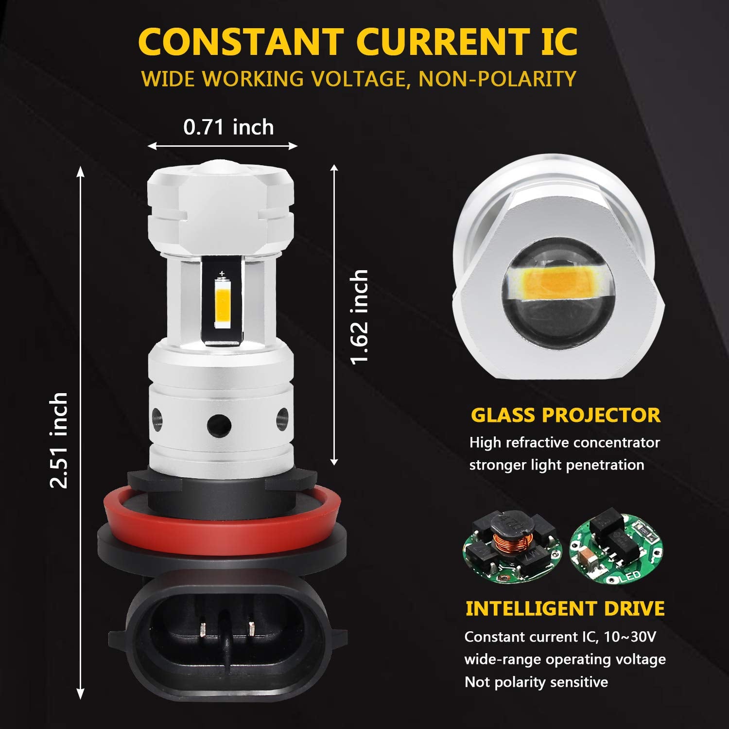 PHINLION H8 H11 LED Fog Light Bulbs, 3800 Lumens, 3000K Golden Yellow, Replacement for Car Truck DRL and Fog Lights