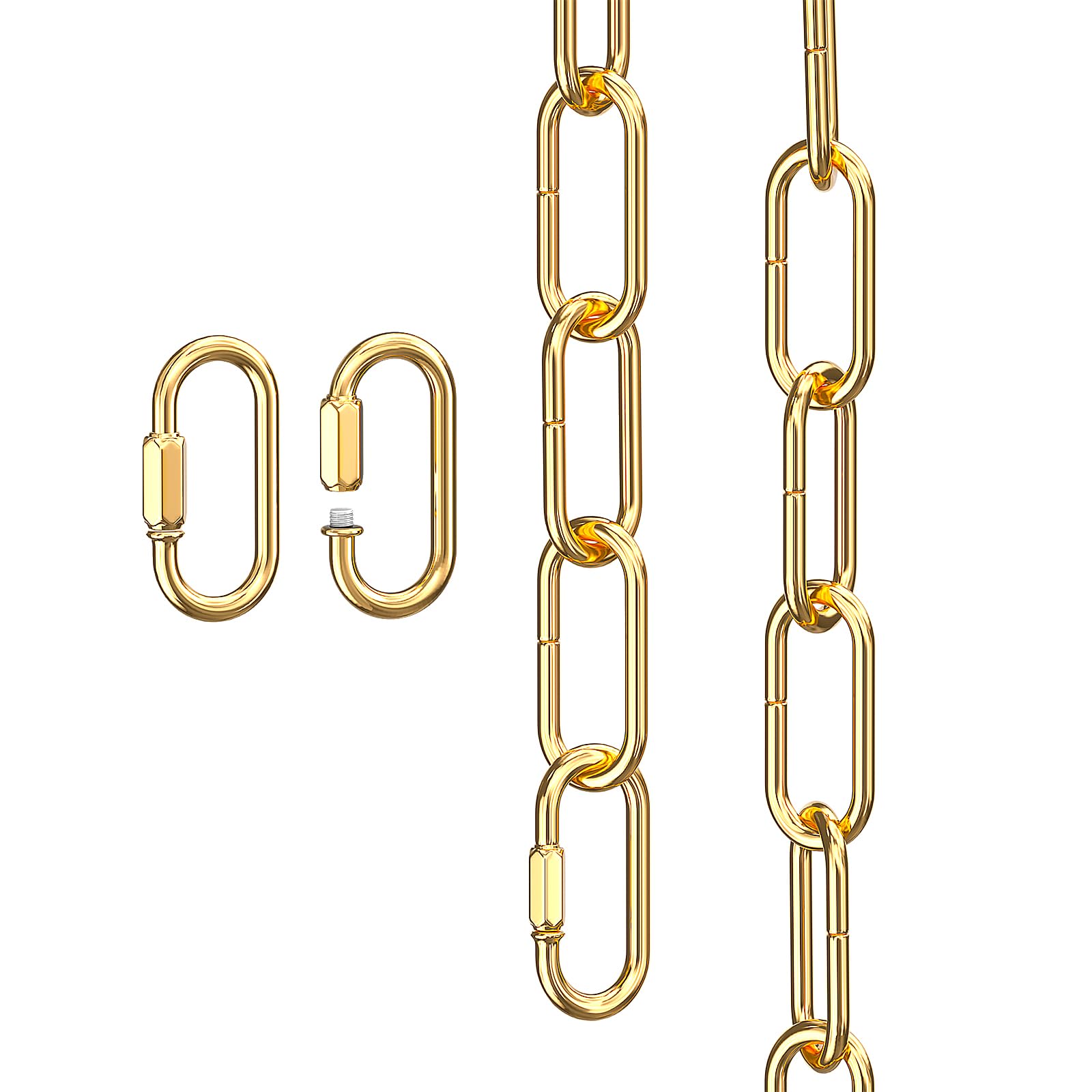6 Feet Industrial Gold Light Fixture Chain, Adjustable Metal Pendant Chandelier Chain Extension with Detachable Link, Maximum Lo