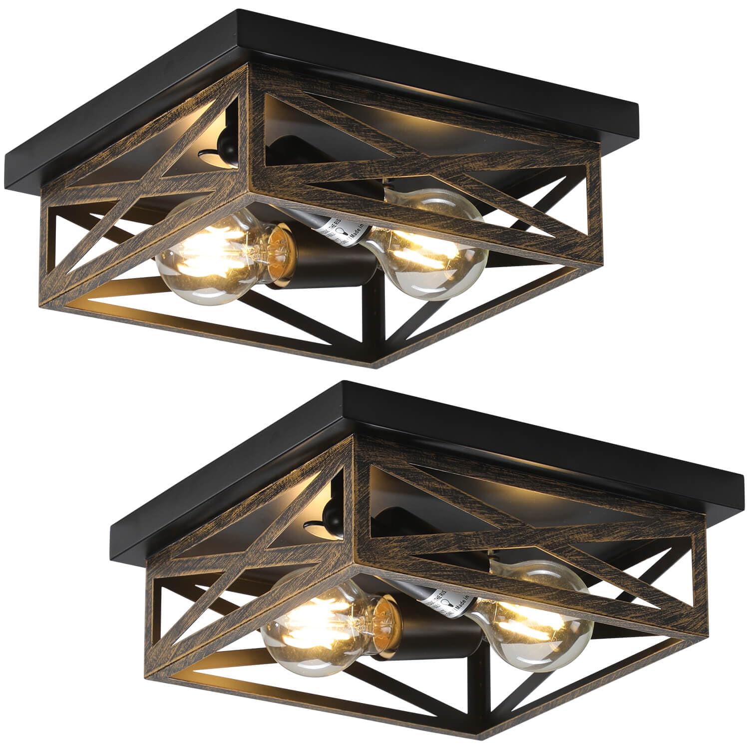 DIKAIDA 2Pack Rustic Flush Mount Ceiling Light Fixture, Modern Farmhouse Light Fixture, Kitchen Hallway Light Fixtures for Bedro