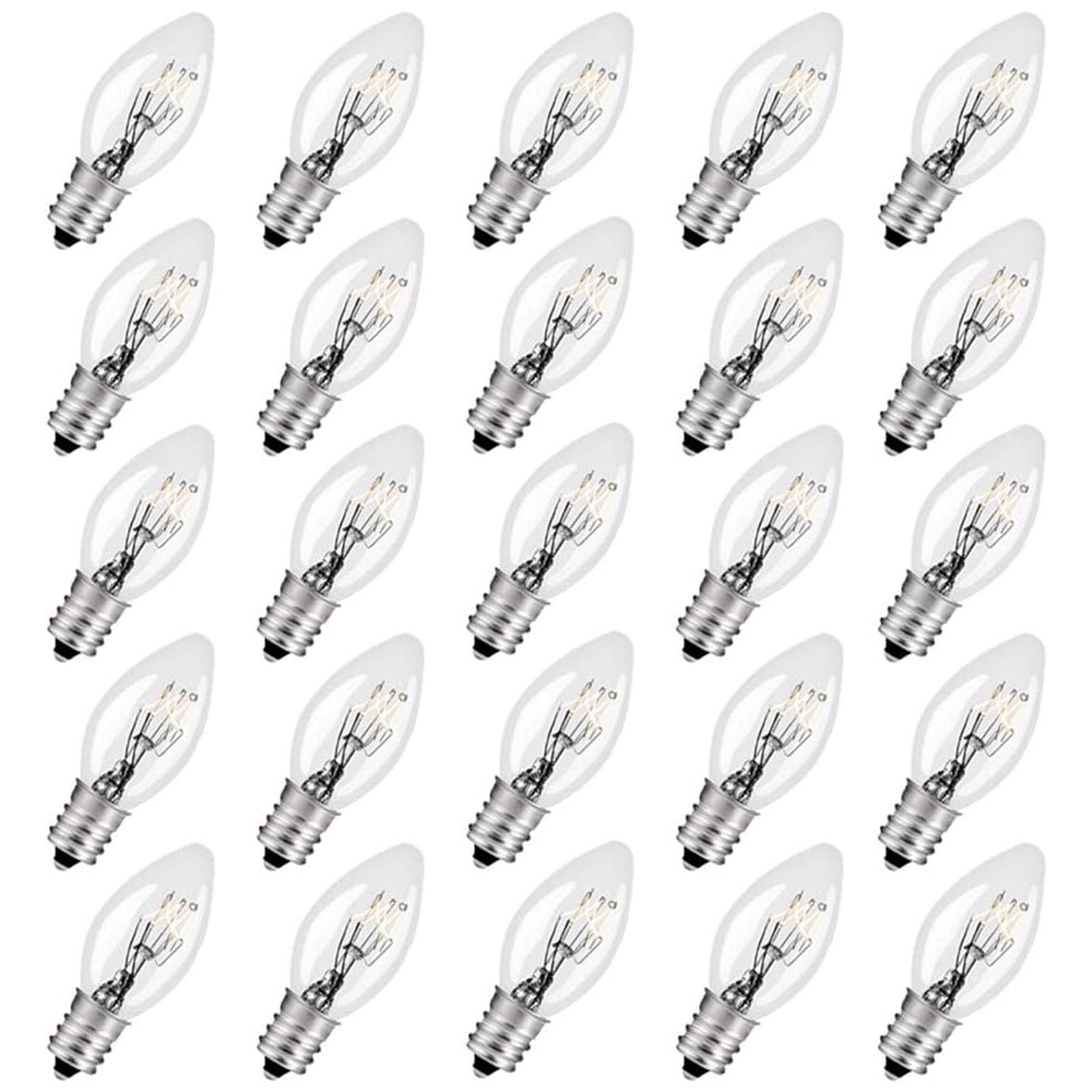 Romasaty C9 Replacement Bulbs, 7W Clear Glass, C9/E17 Base, 25 Pack