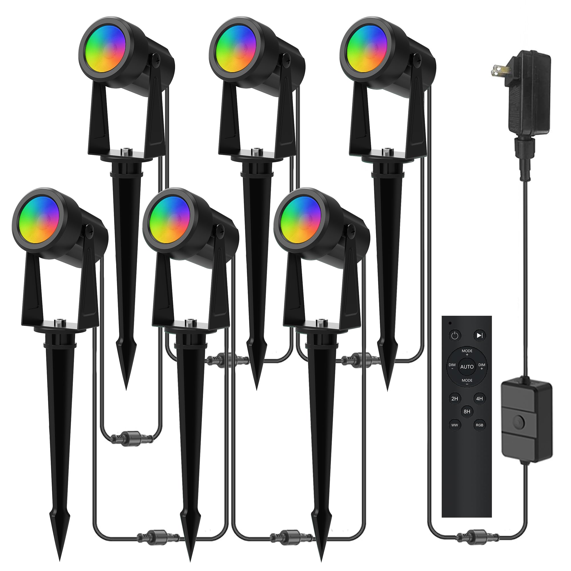 Banord RGBW Outdoor Landscape Lighting, 6 Pack LED Spotlight, IP65 Waterproof, Multicolor, Model BN-Spot-RGBW-6P