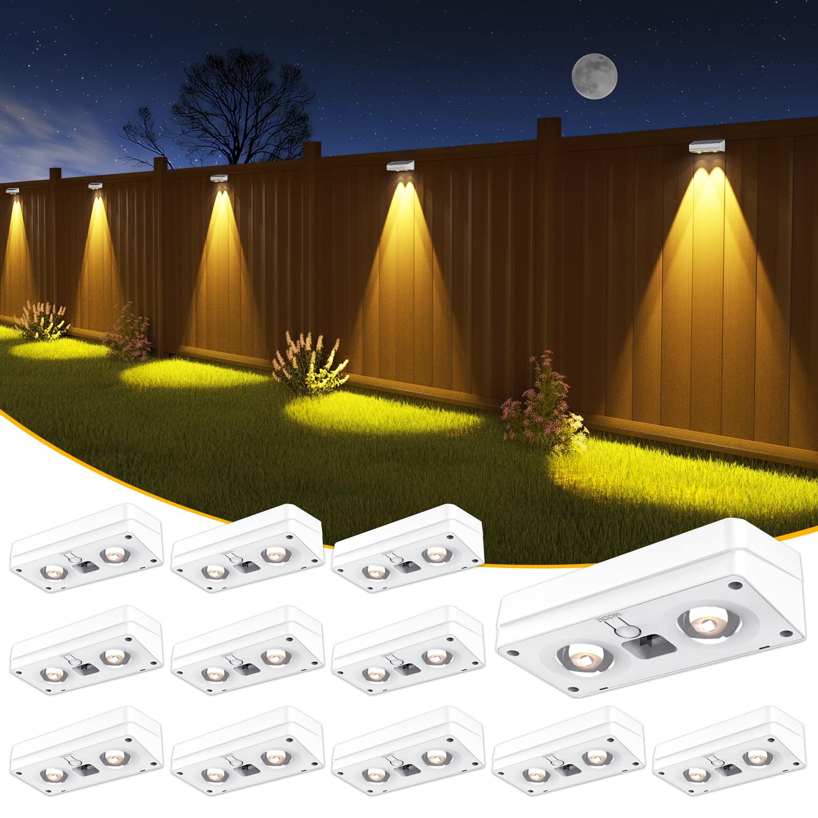 JOFIOS Solar Fence Lights 12 Pack, 50 Lumens Outdoor Fence Solar Lights with 12 Modes RGB Color Glow LED Solar Lights Outdoor Wa
