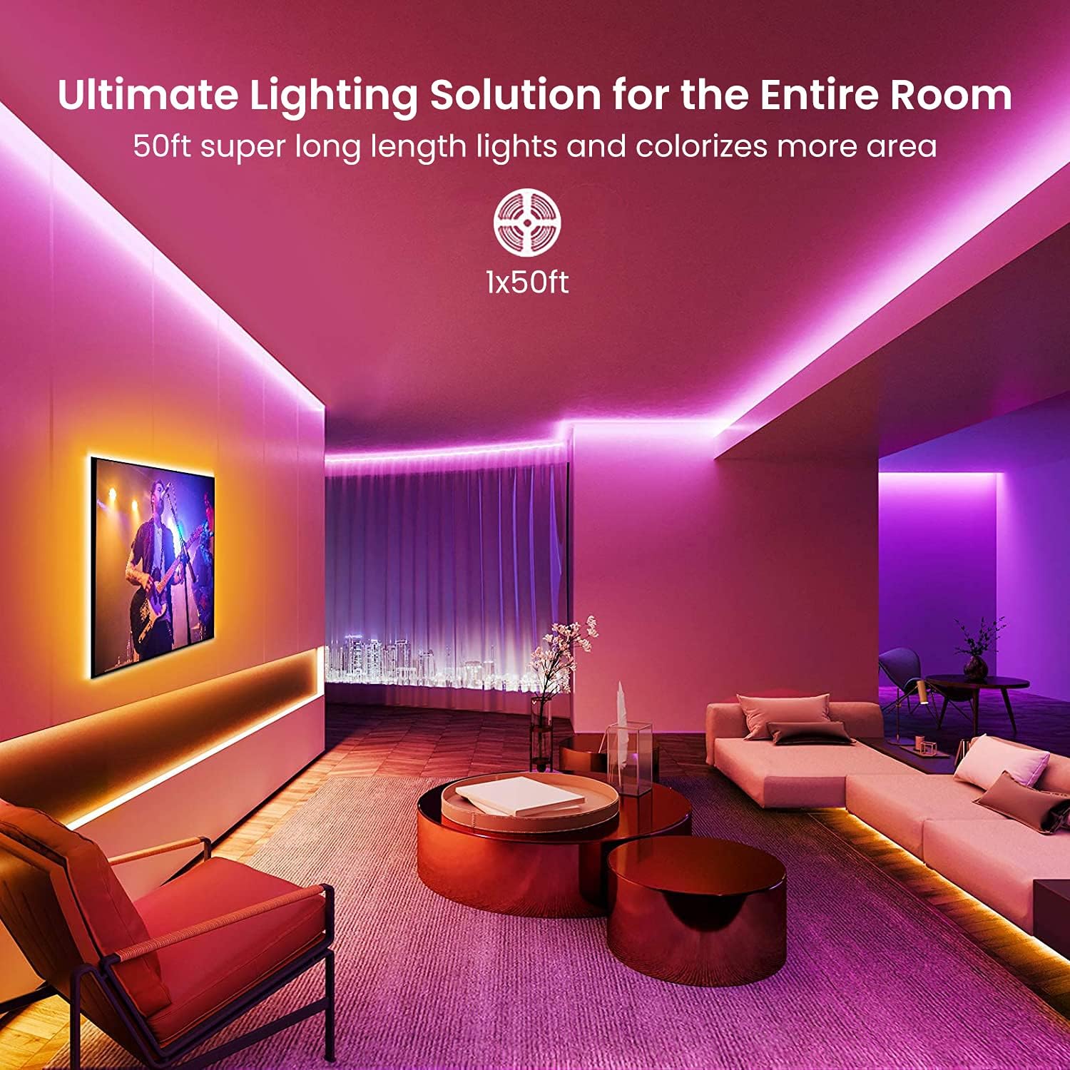 Gupup Wifi Led Lights 50 Ft, Smart App Controlled Led Strip Lights, Compatible With Alexa And Google Assistant Devices, Voice Co