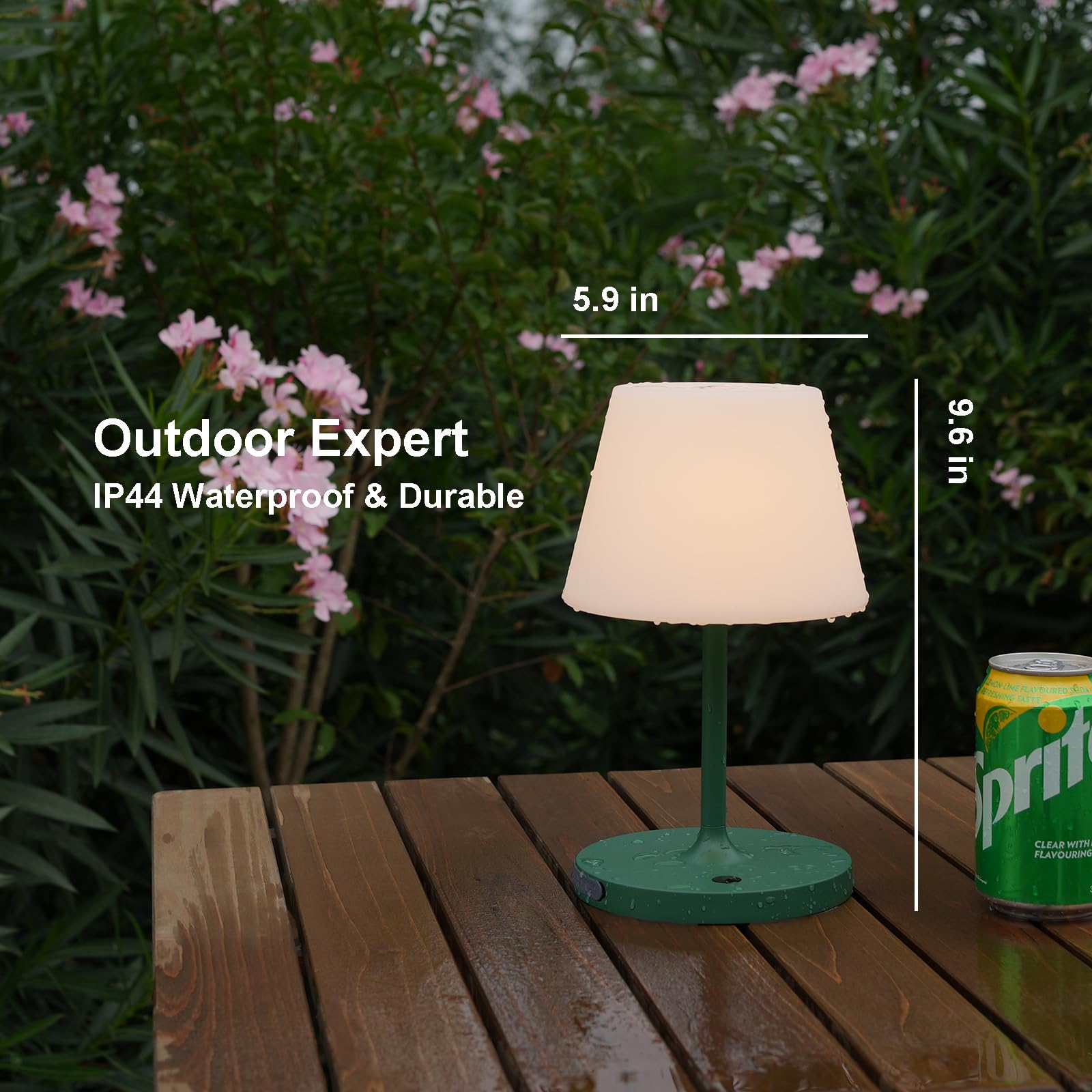 Lotitol Cordless Usb Rechargeable Outdoor Table Lamp, 4000Mah, Ip44 Waterproof, Green, 9.6
