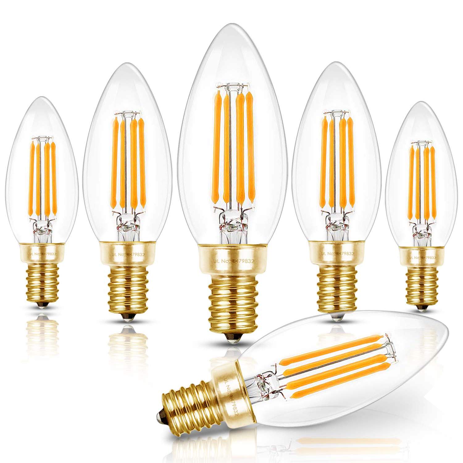 Hizashi E12 LED Bulb Dimmable 40W Equivalent, Candelabra Light Bulbs 90+CRI 4W Soft White 2700K 450LM B10 LED Candle Bulb with Candelabra Base, UL Listed, 6 Pack
