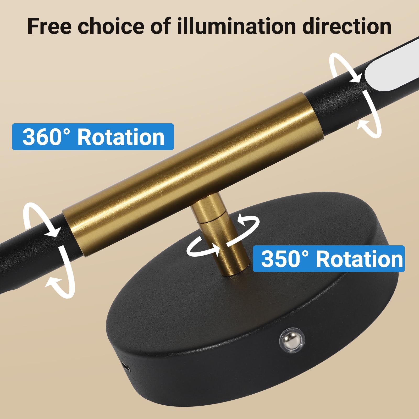 Taofiaco Battery Operated Wall Sconces Set Of Two, 360Rotate Wireless Rechargeable Wall Sconces With Remote Control, Black Gold,