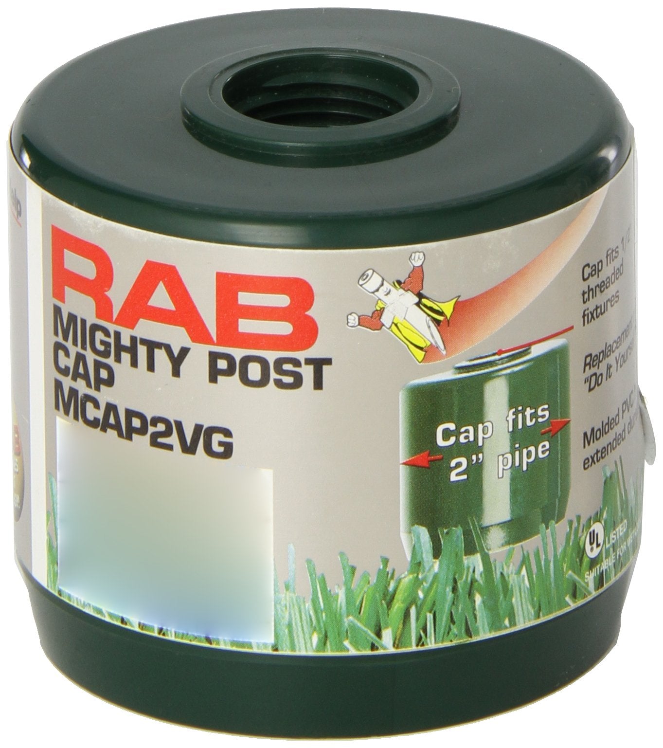 RAB Lighting MCAP2VG Mighty Post Cap, 2in Pipe, 2-3/8in OD x 2-3/4in Height, Plastic, Verde Green, Multicolor
