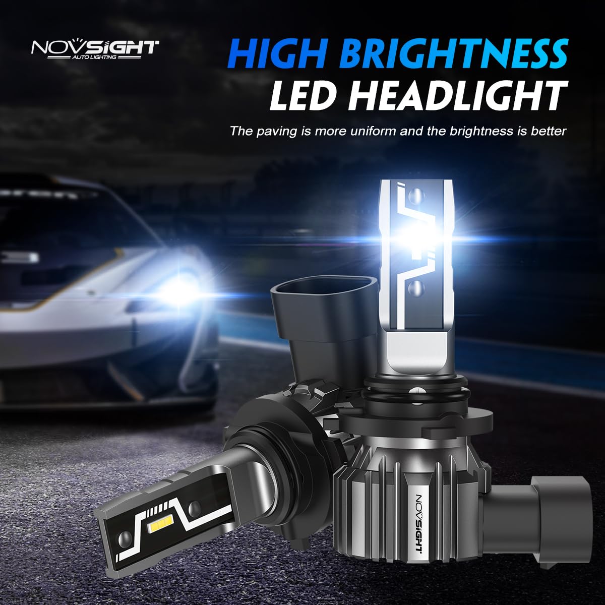 NOVSIGHT 9006 HB4 LED Light Bulbs, 20,000LM, 1:1 Design, Aluminum, 6500K Cool White, Model A500-N57US-