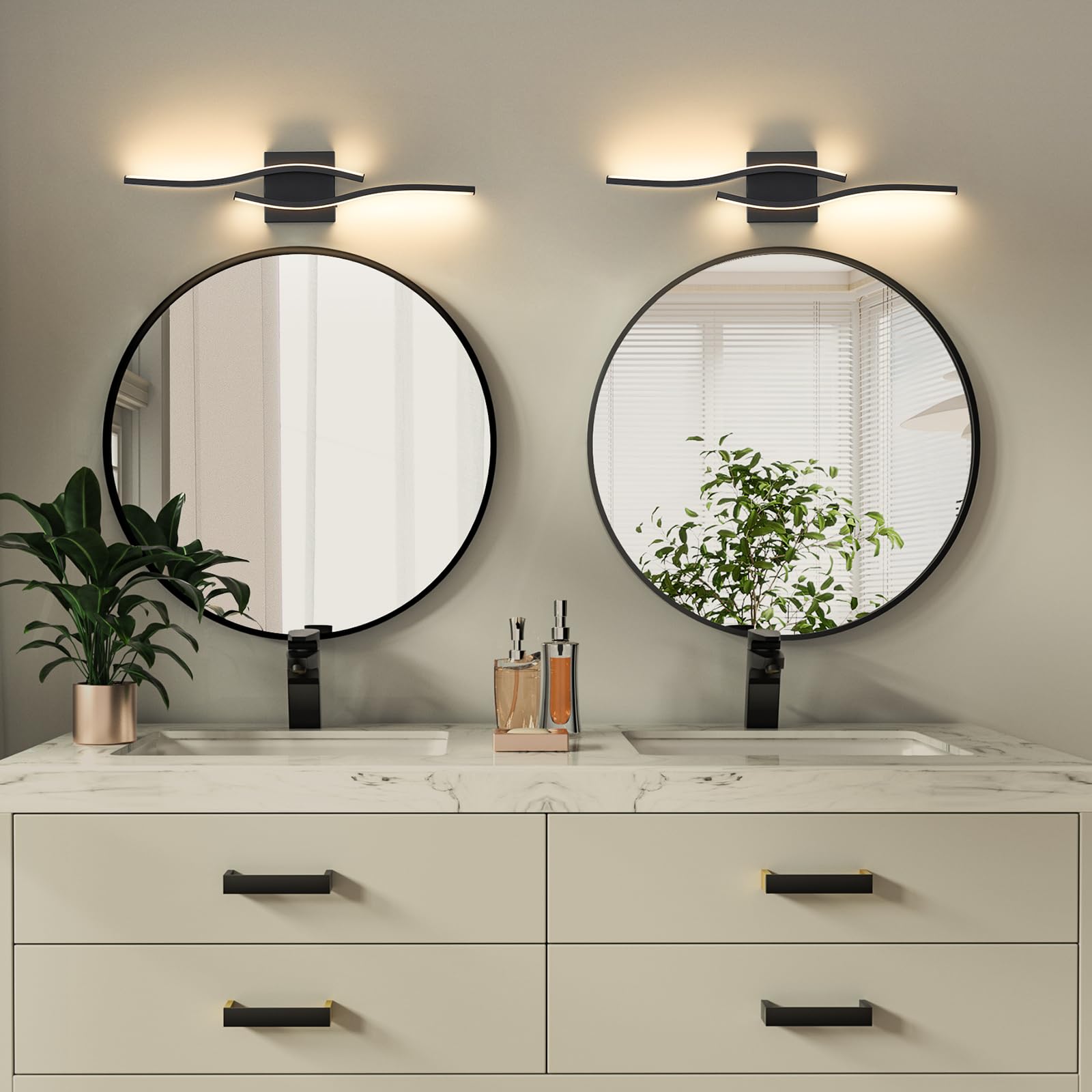 Joossnwell 23" Black Dimmable Vanity Light Fixture, Modern Aluminum Bath Lighting Sconce, Model 3217