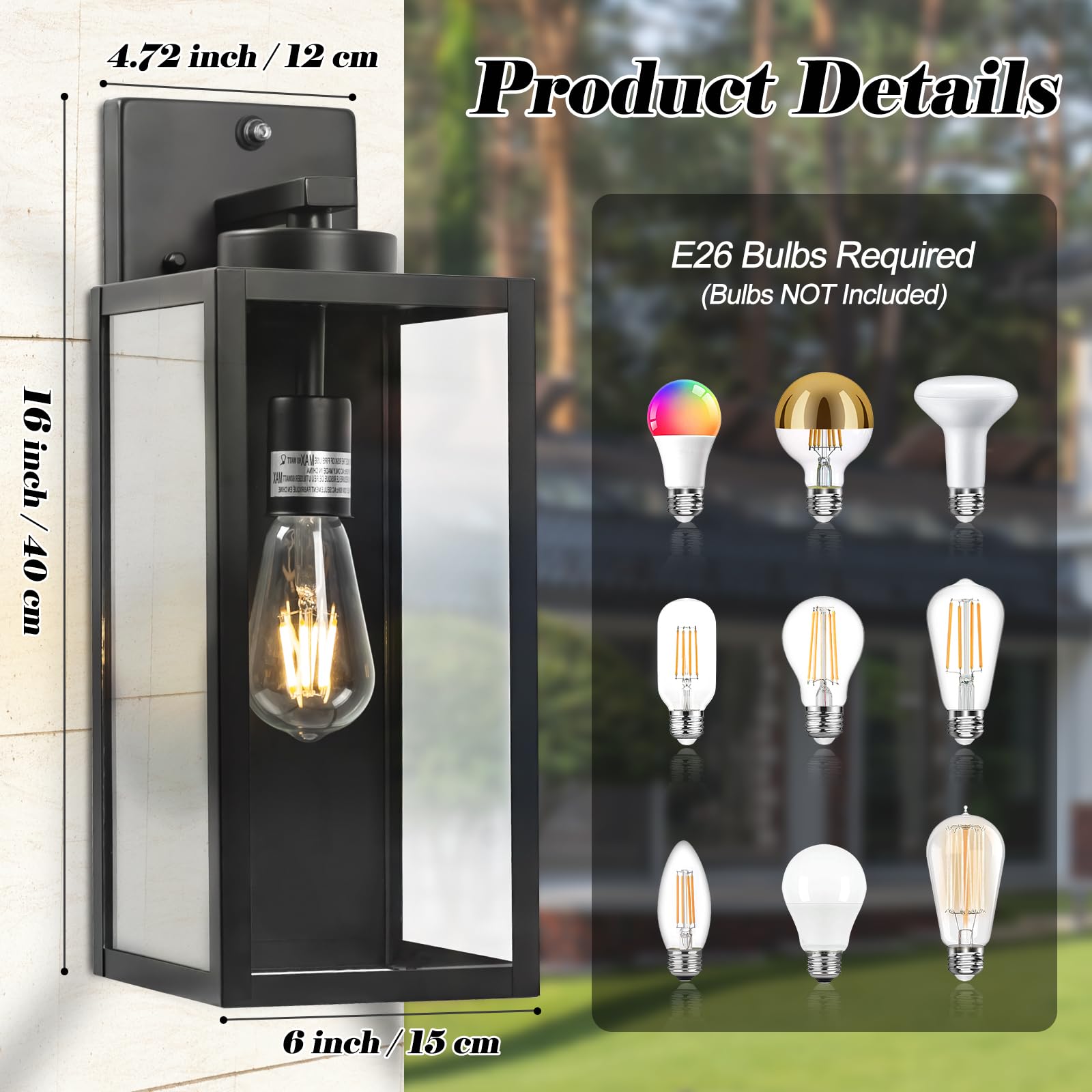 Yolsunes 16&quot; Dusk To Dawn Black Outdoor Wall Light Fixture, Waterproof Farmhouse Sconce