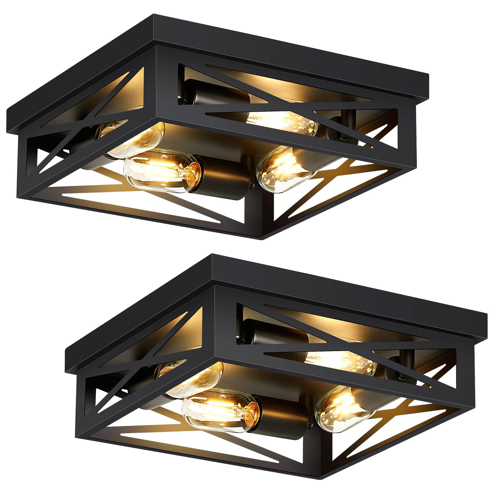 Skejao Black Flush Mount Ceiling Light Fixture,4-Light Square Hallway Light Fixtures Ceiling,Light Fixtures Ceiling Mount For Farmhouse,Kitchen,Hall,Bedroom (2 Pack)