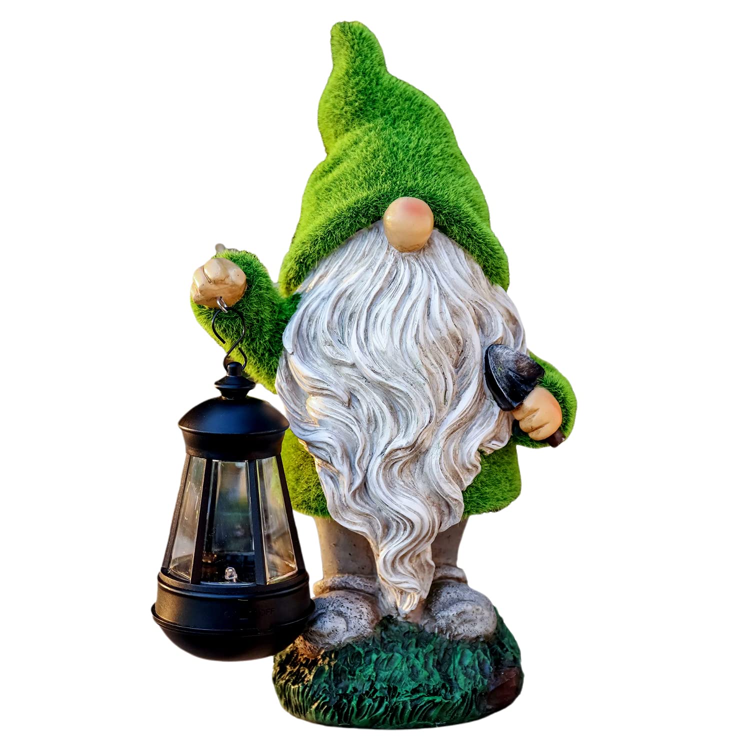 TERESAS COLLECTIONS Christmas Outdoor Statue for Home, Resin Gnome Decorations with Solar Outdoor Lights for Garden Decor,Green