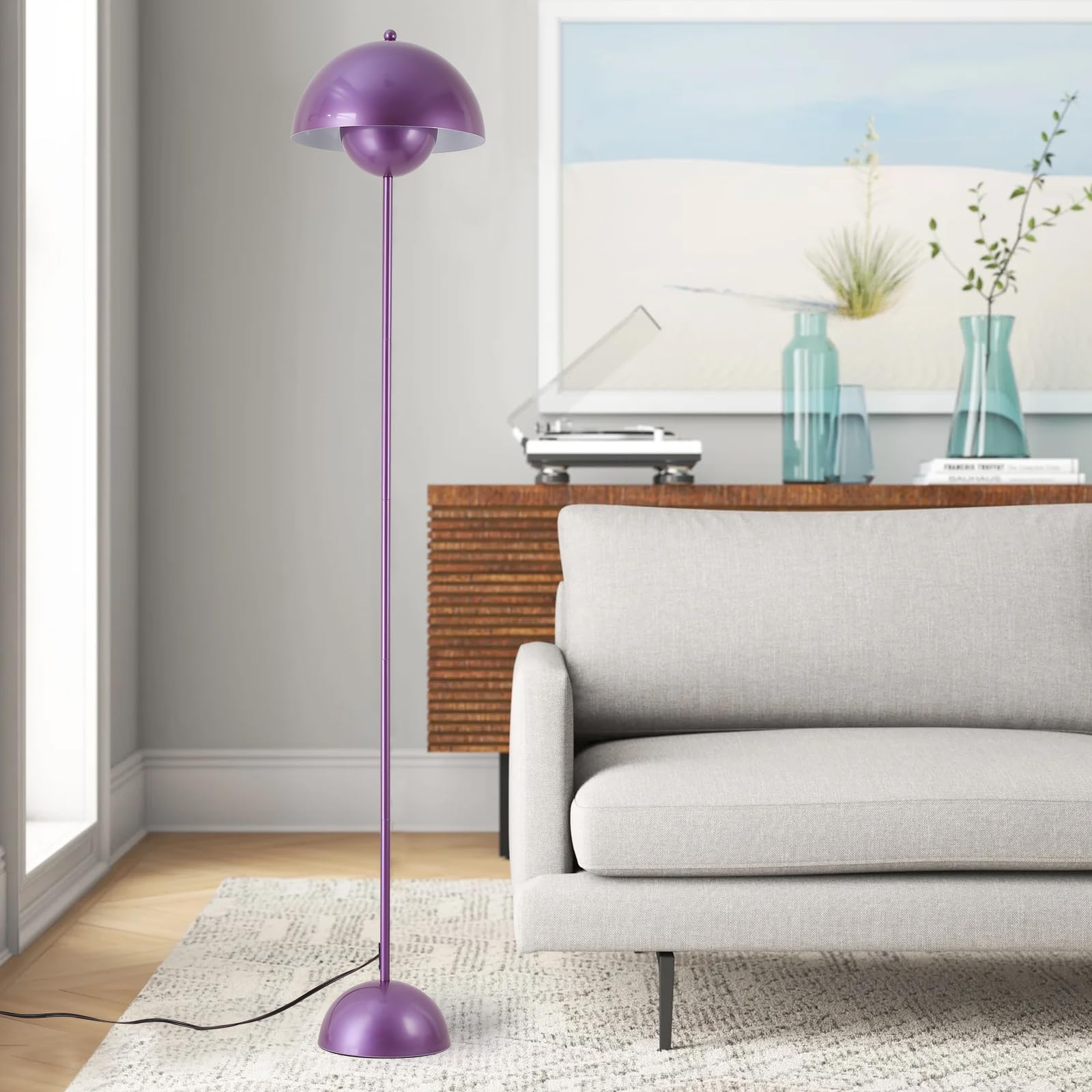 COSYLUX Modern Floor Lamp - Industrial Metal Shade, Tall Standing Design, Pearl Purple, Ideal for Living Room, Bedroom, and Office