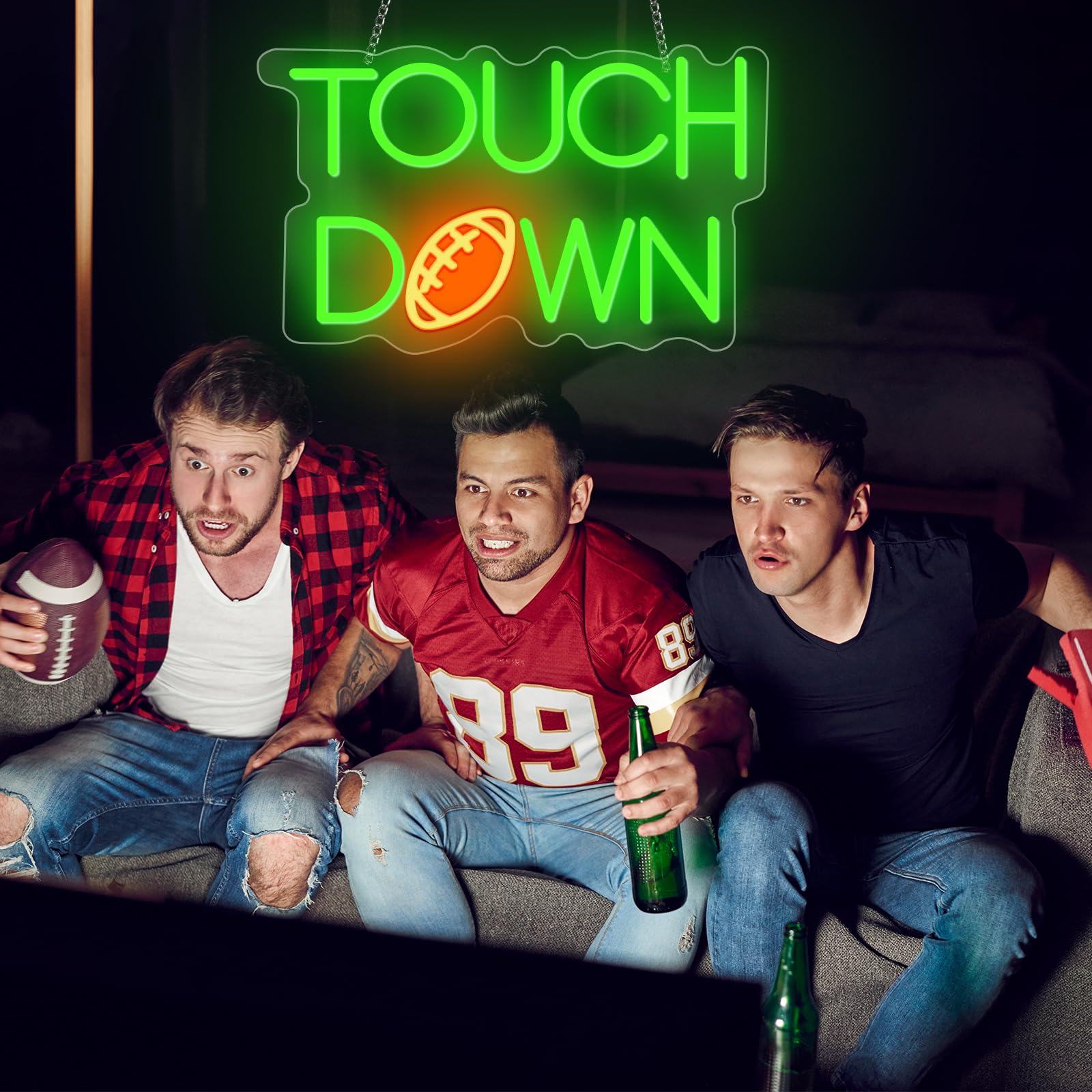Football Touch Down Neon Sign For Wall Decor, Football Led Signs, Football Shaped Neon Light Rugby Neon Lights For Man Cave, Teens, Boys, And Girls' Bedrooms And Game Rooms Decor Football Fans Present