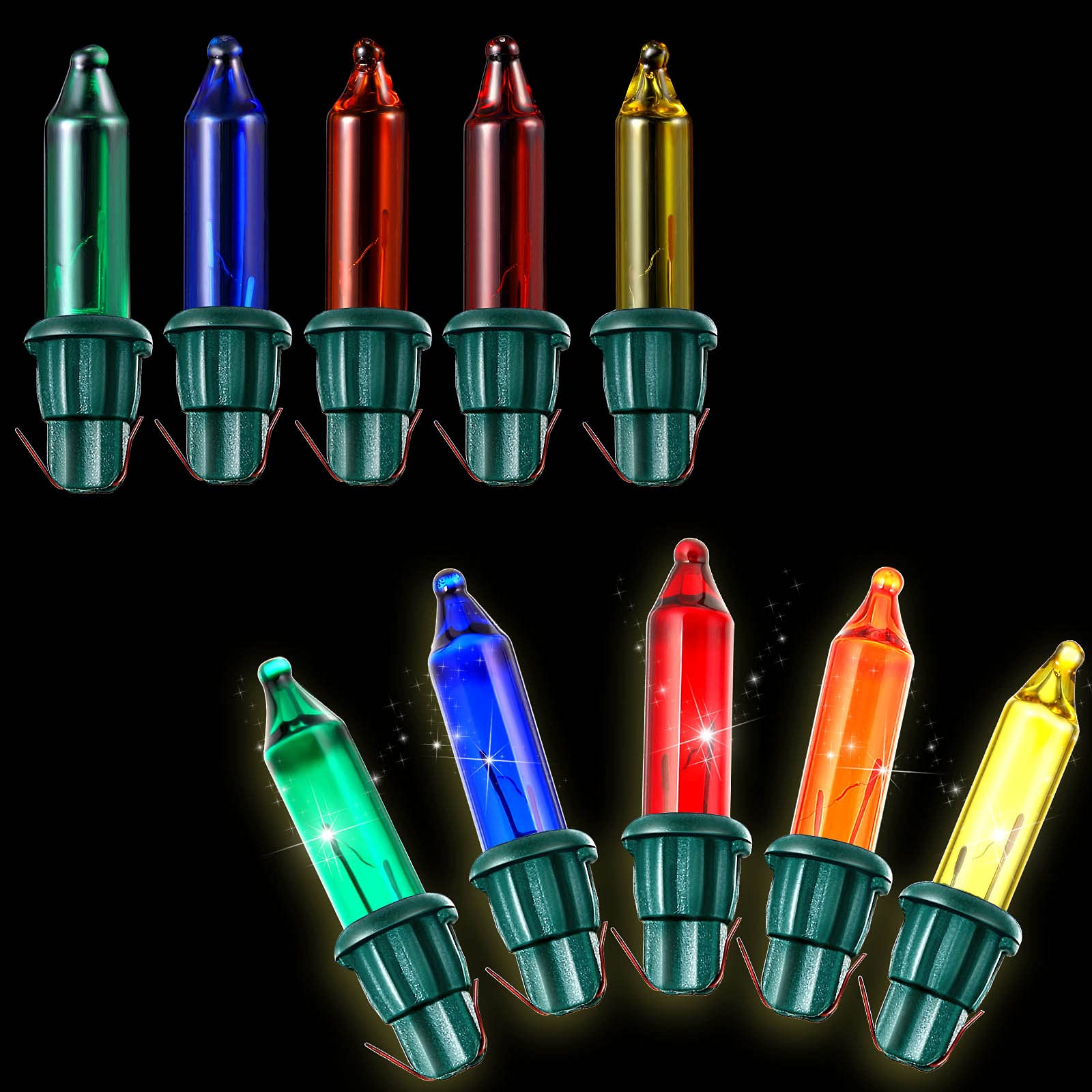Mudder 100 Pieces 2.5V Replacement Christmas Tree Light Bulbs Mini Incandescent Wire String Lights Replacement Bulbs For Halloween  Xmas Tree Decoration  Holiday(Green Base With Colorful Bulb)