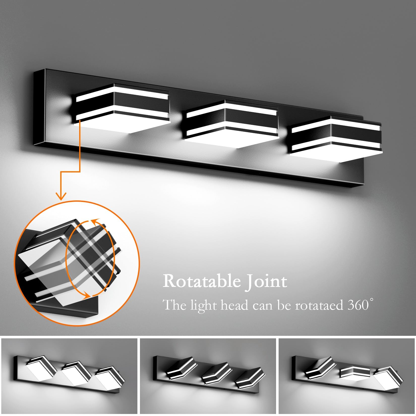 Ralbay Led Modern Bathroom Vanity Lights Black 3-Light 24Inch Matte Black Modern Acrylic Bathroom Wall Lighting Fixtures Over Mi