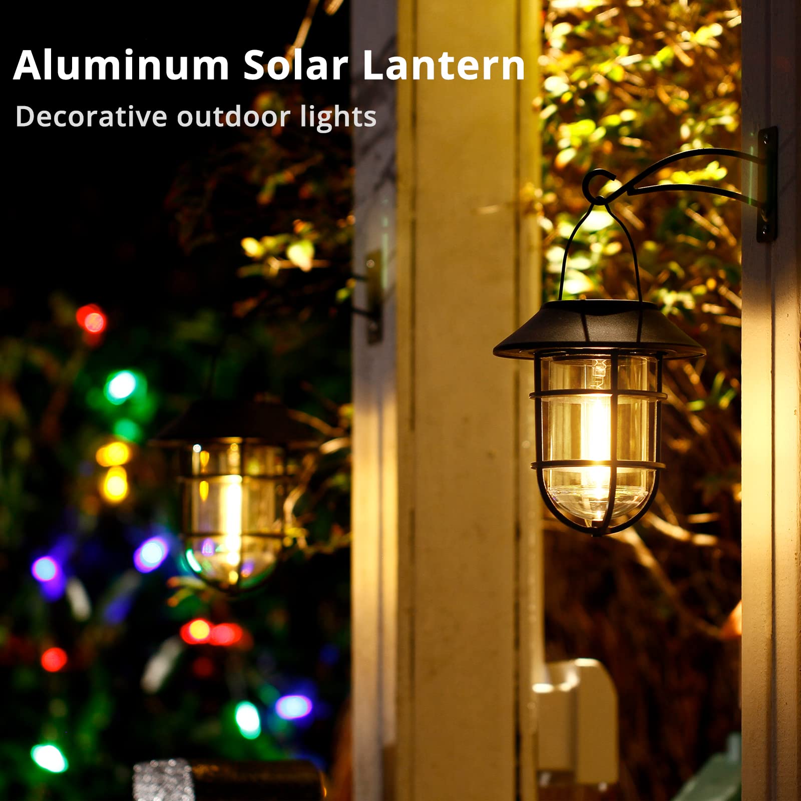 Icerona Solar Lantern - Waterproof Bronze Metal Outdoor Hanging Lights with Clear Glass, LED Edison Bulbs, Decorative Wall Lantern