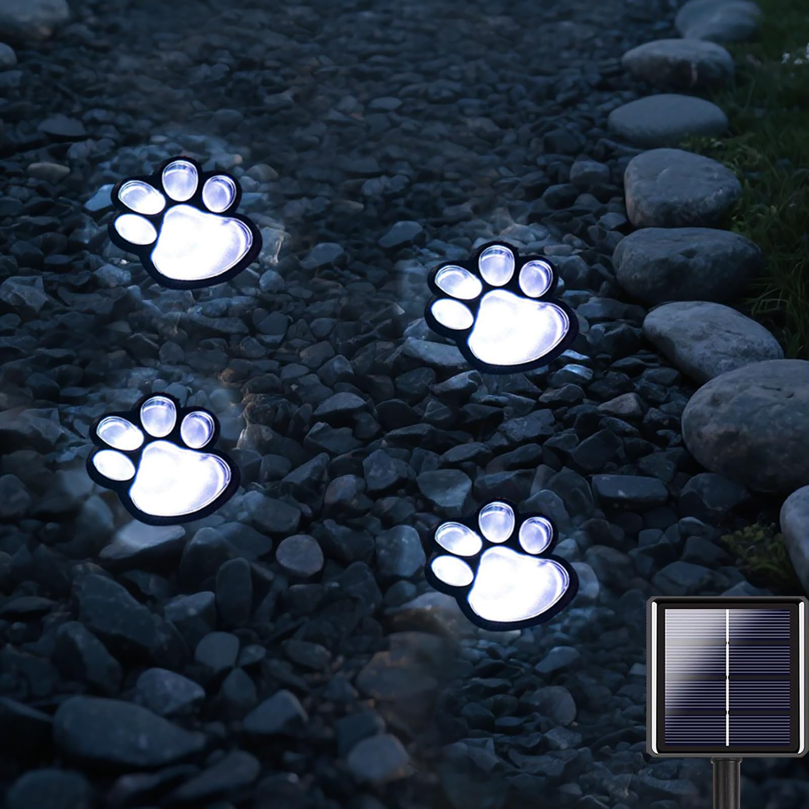 SKYINGFEW Paw Print Solar Lights - Set of 4 Pack Dog Animal Lights Waterproof,Paw Print Solar Lighting Outdoor Garden, Pet Lover