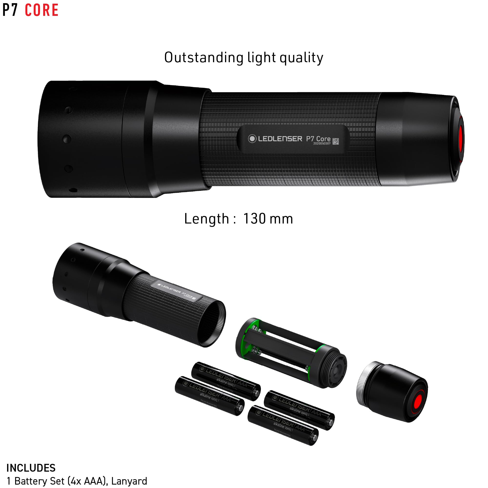 Ledlenser P7 Core Flashlight, High Power Led, 450 Lumens, Light For Home, Camping, Hiking, Tactical, And Emergency Use, Advanced