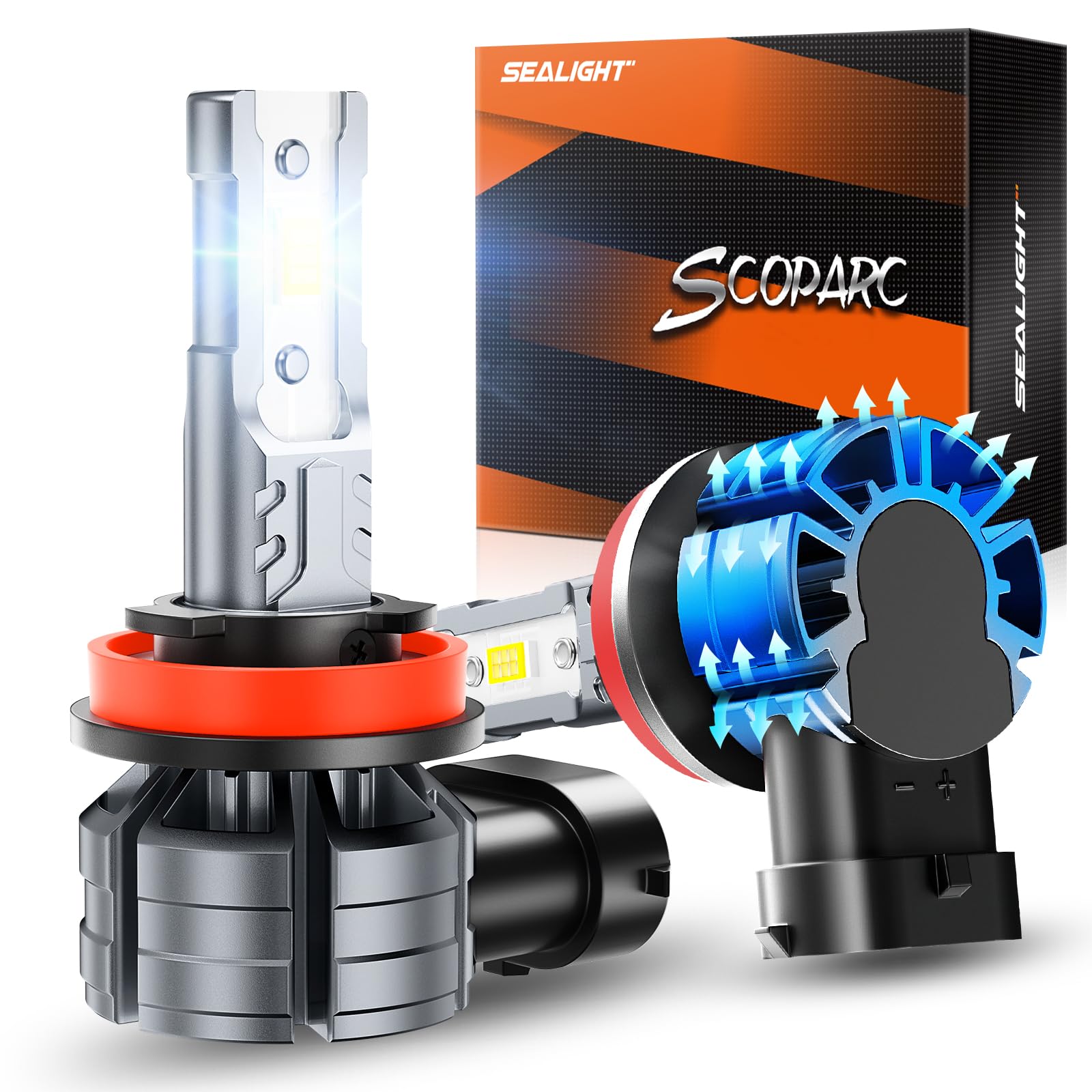 SEALIGHT H11 LED Fog Light Bulbs, 12000LM, 6500K Cool White, IP68 Waterproof, Aluminum, Pack of 2