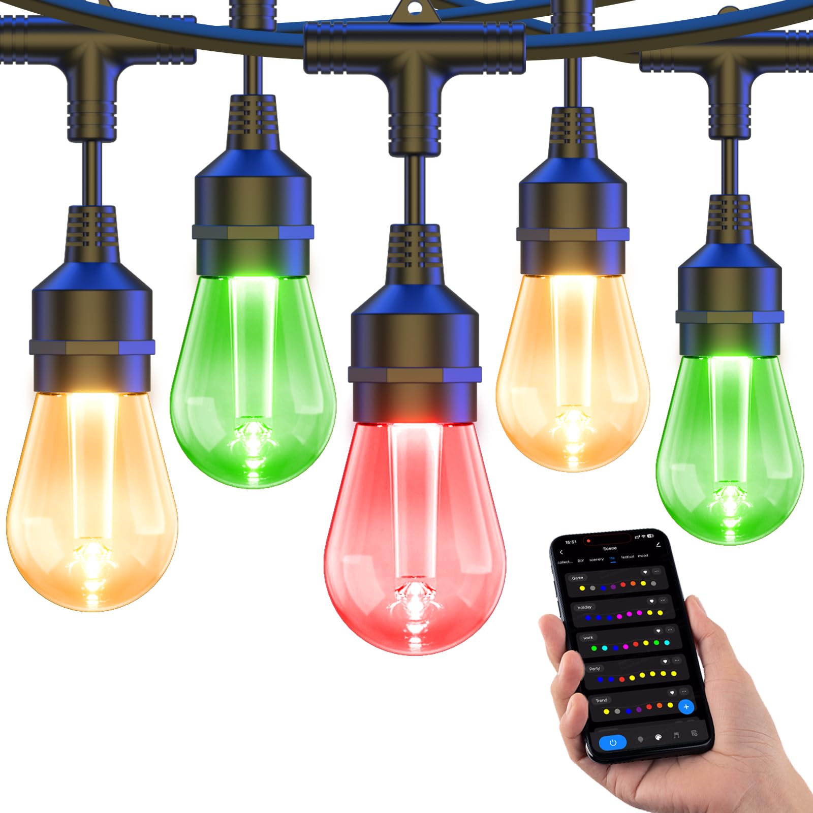 XMCOSY+ Smart Outdoor String Lights, 123Ft Patio Lights Waterproof, App Control, Compatible with Alexa, RGBCWIC Color Changing L
