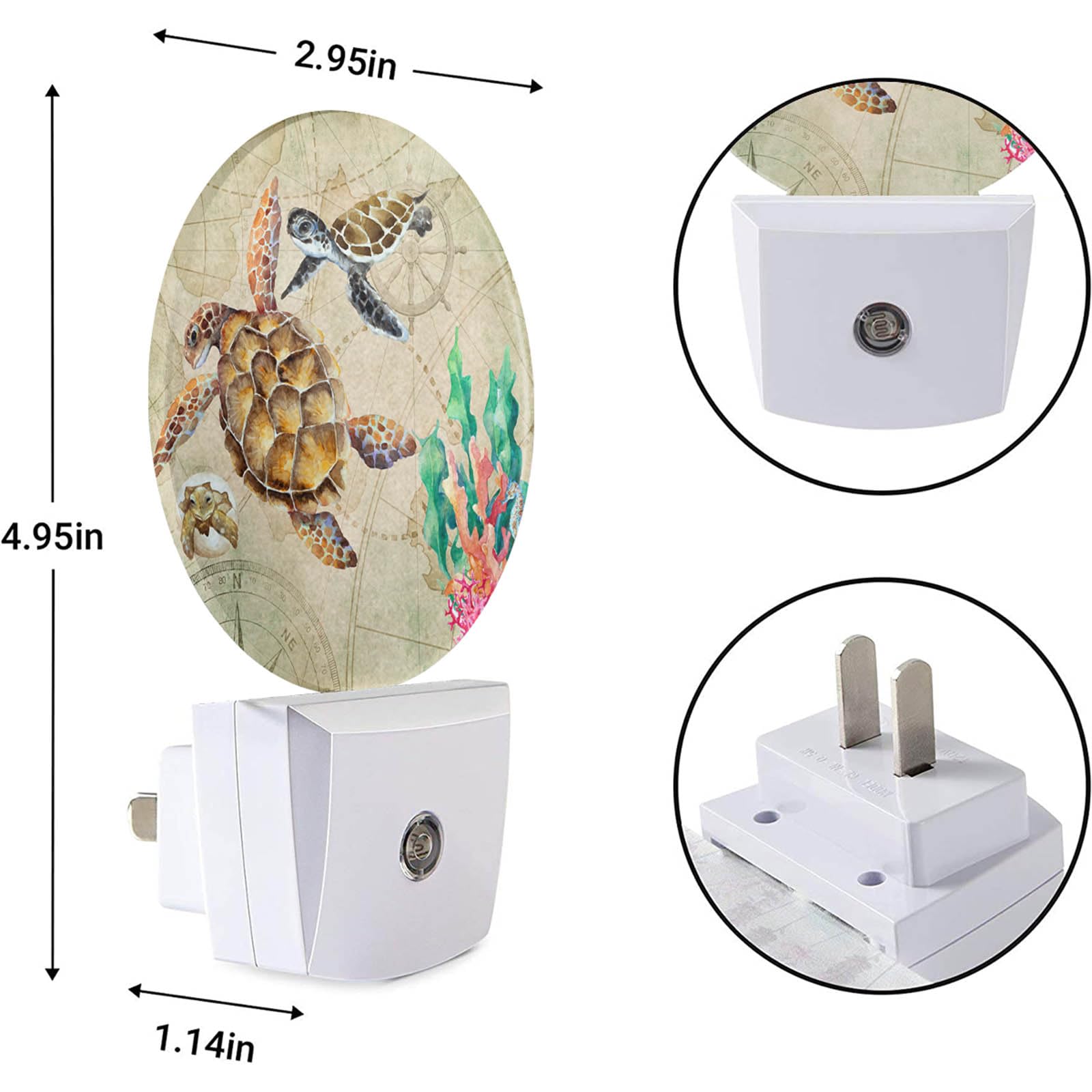 Ekobla Nautical Coastal Night Light Sea Turtle Ocean Map Seaweed Coral Starfish Plug In Night Lights Auto Led Lamp Energy Saving