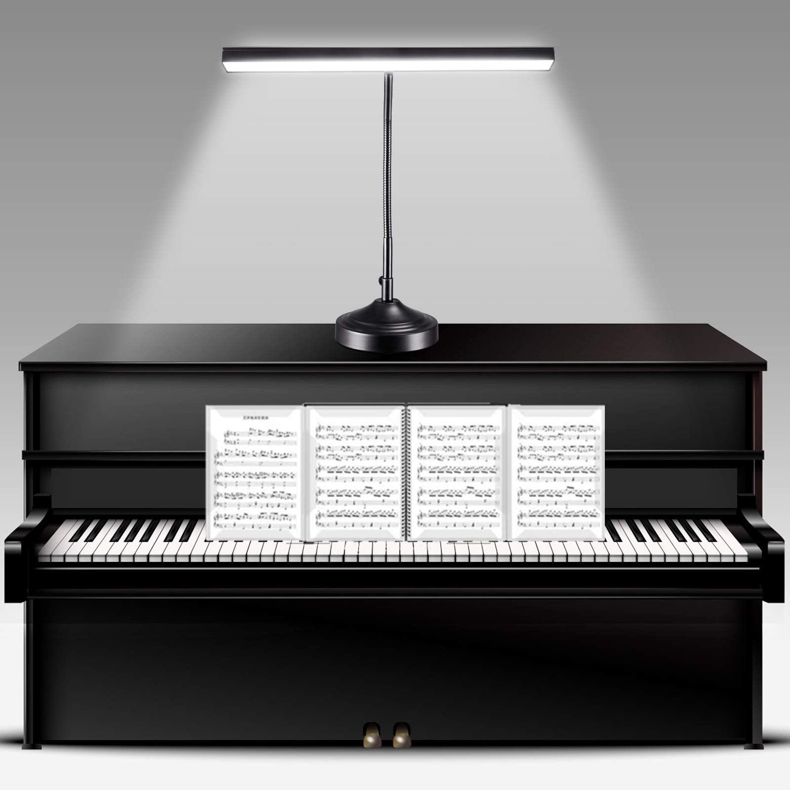 NovoLido Piano Light Lamp, 10W LED, 3 Color Modes, 30 Brightness Levels, Black, Model DZ-01, Flexible Base & Clamp