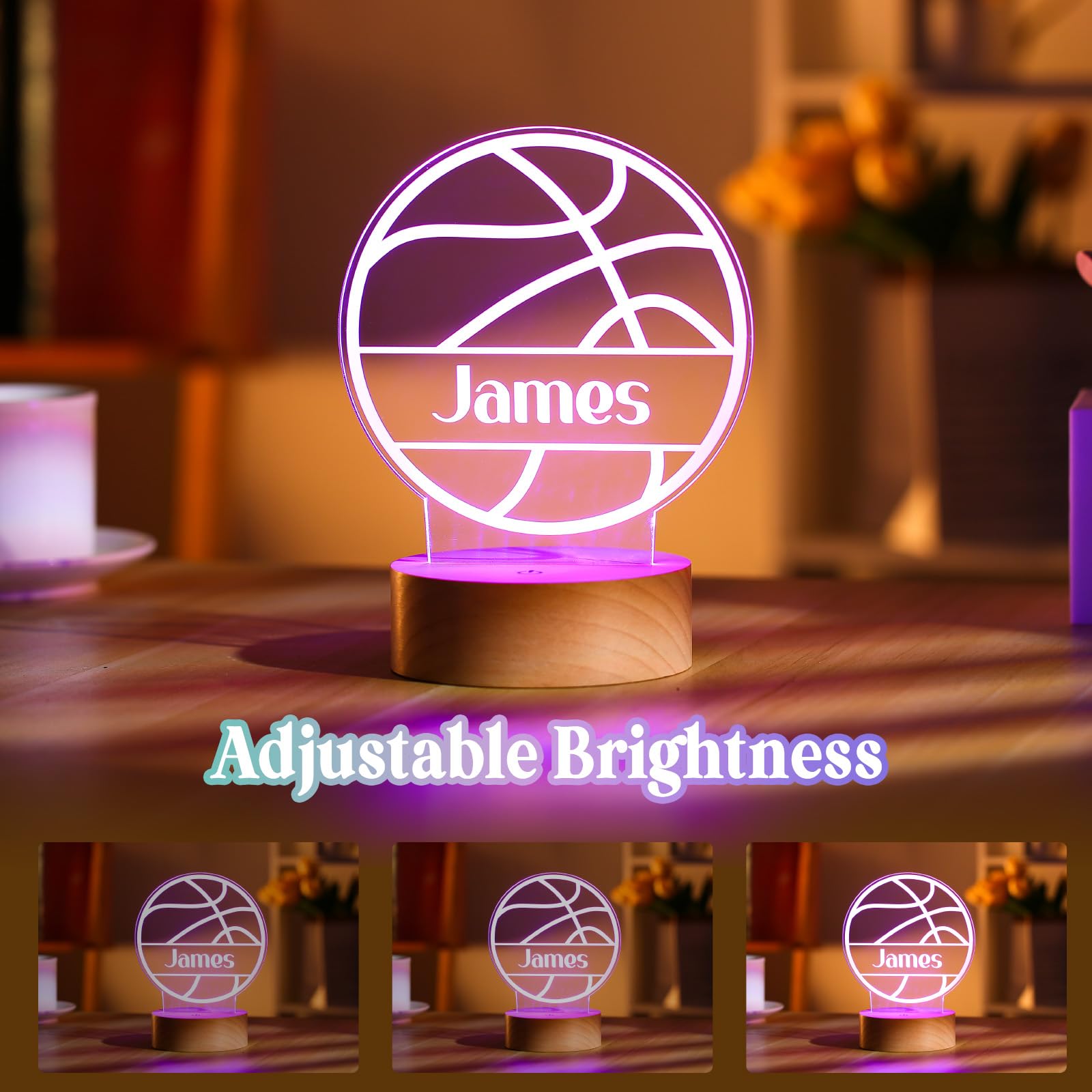 Burst Bird Personalized Baby Night Light - Acrylic, Basketball Color, Includes Remote, Model PNL-Basketball