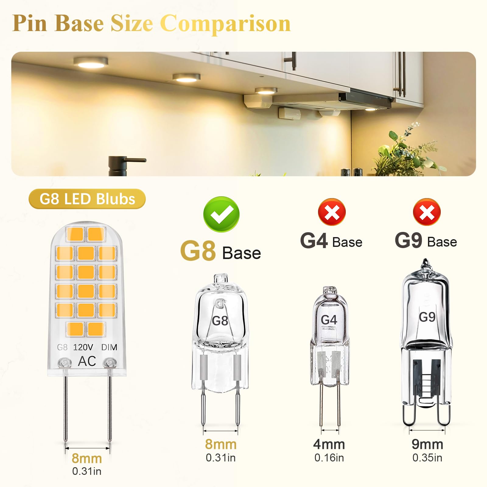 DiCUNO G8 LED Bulb Dimmable, 2W (20W Equivalent), Warm White 2700K, 10-Pack