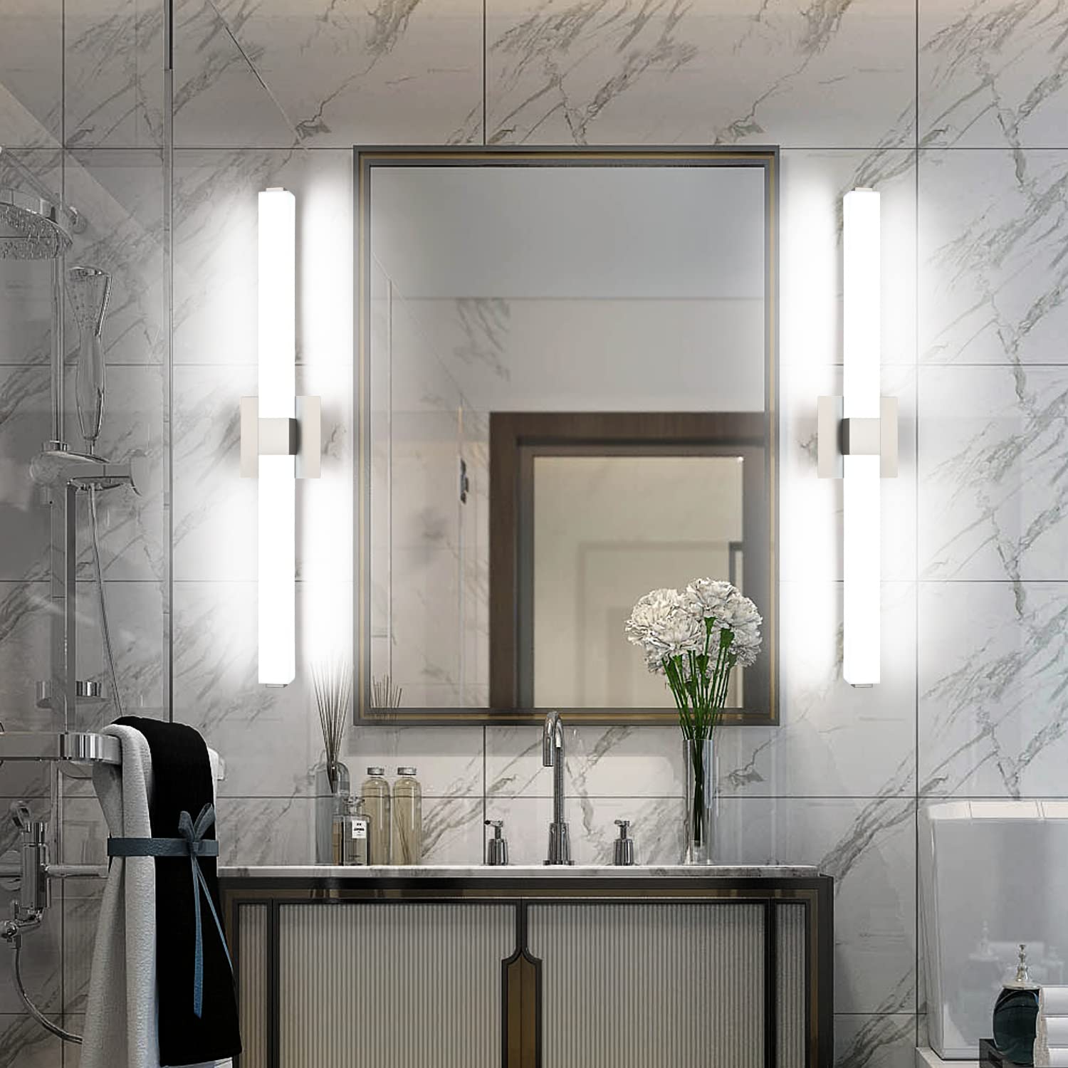 ZUZITO Bathroom Vanity Light - Modern LED Fixture, 32 Inch, Brushed Nickel, 6000K Bright White Light, Model S16001-810mm