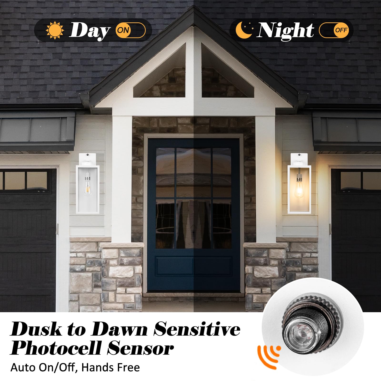 Yolsunes 16-Inch White Dusk To Dawn Outdoor Wall Light Fixtures  Exterior Waterproof Wall Lanterns  Large Porch Sconces Lighting  Modern Outside Lights For House Patio Front Door Entryway  2-Packs