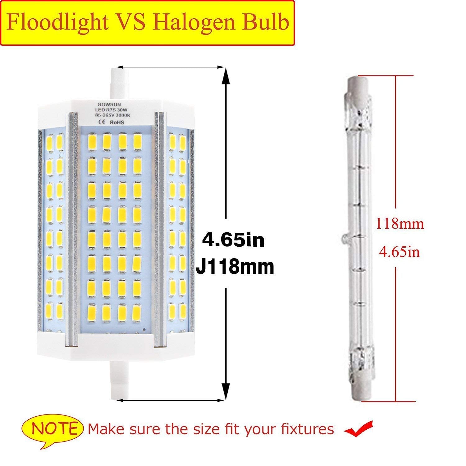 Rowrun 30W R7S J118 T3 Led Bulb Daylight White R7S Base 118Mm 300W Equivalent Double Ended Led Replacement For Halogen Workshop Lighting Bulb 6000K Non Dimmable (1)