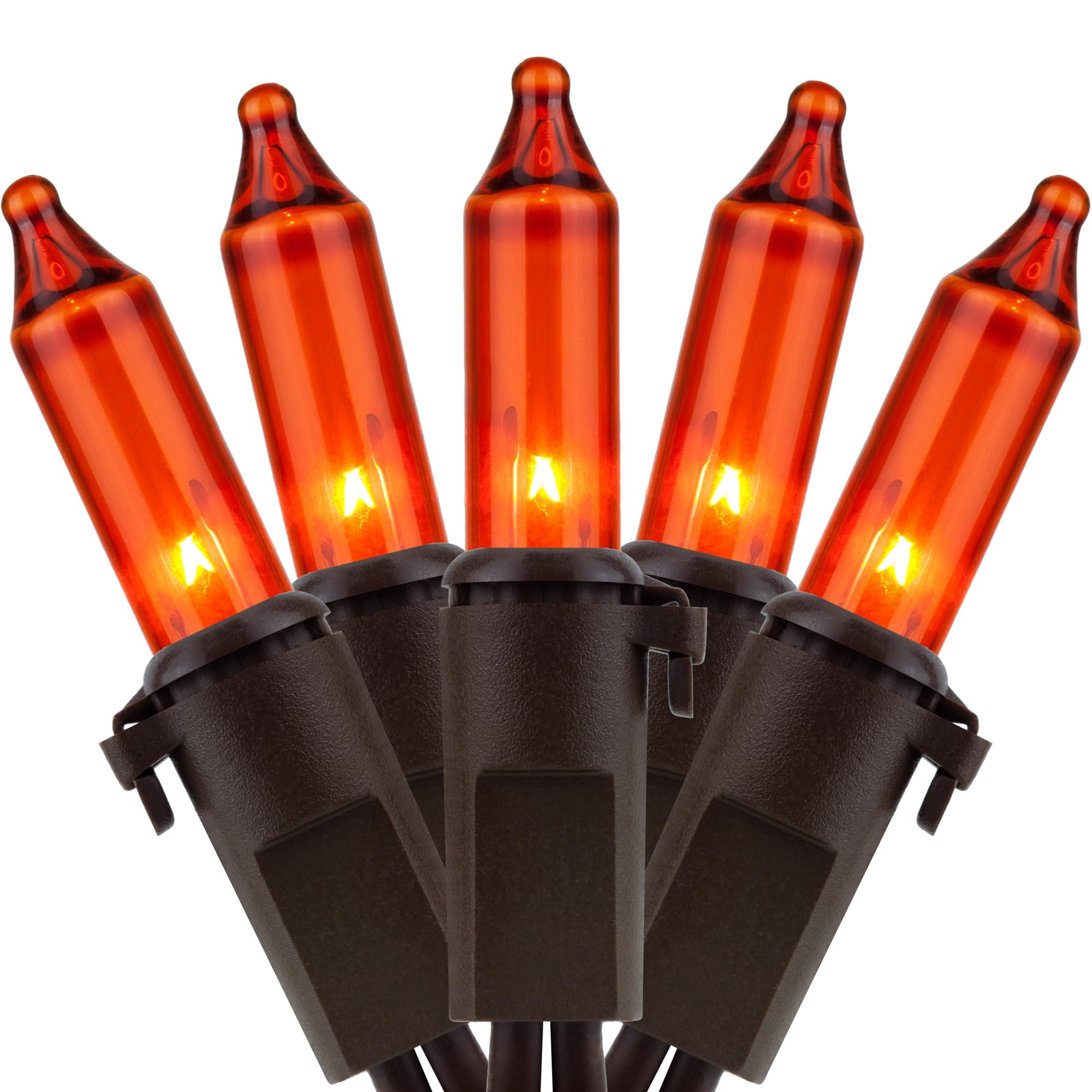 Yuletime 66 Ft Orange Christmas Lights, 200 Count Mini String Lights, Ul Certified, Amber Incandescent, Brown Wire, Pack Of 2