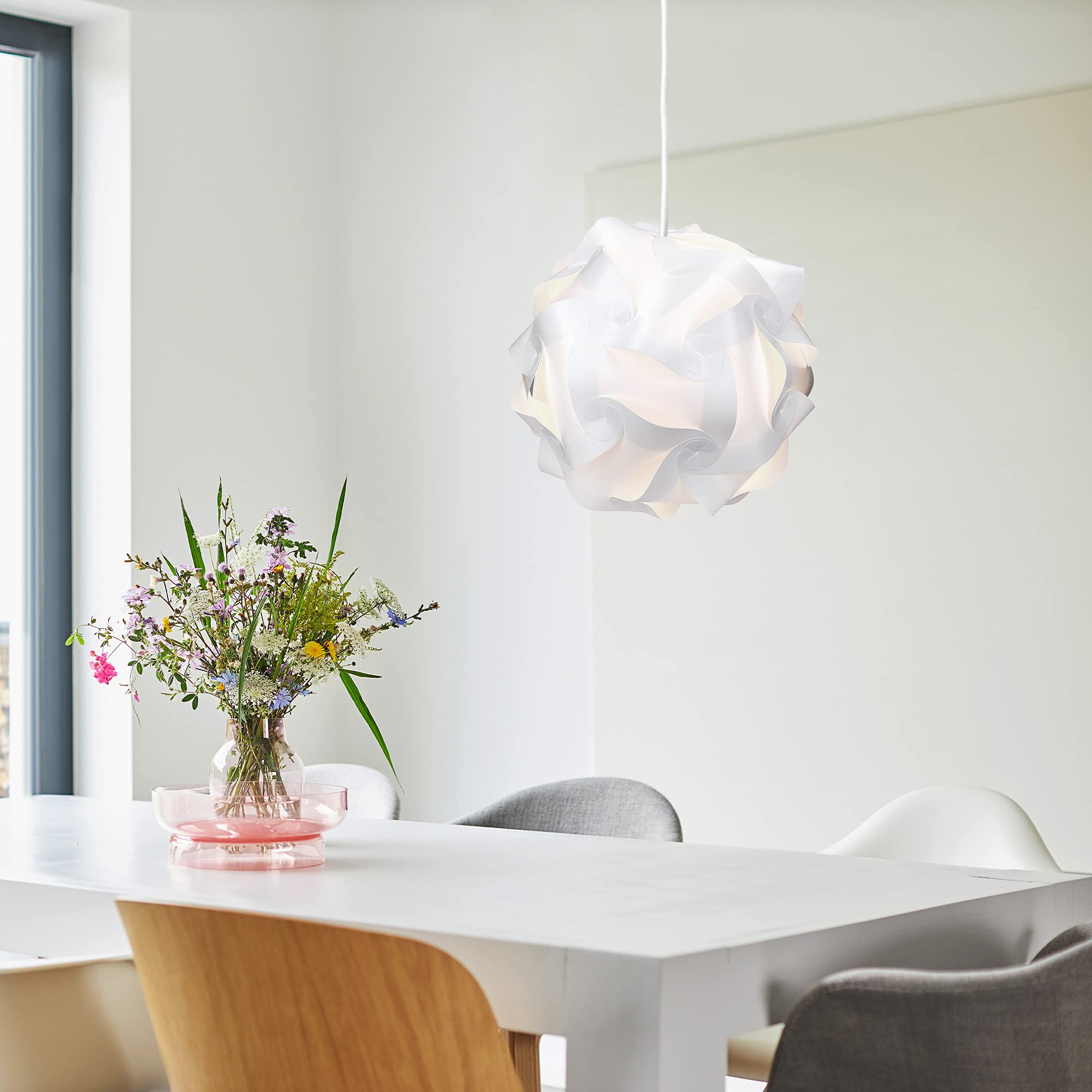 kwmobile DIY Puzzle Lamp Shade, Modern IQ Jigsaw Light, 30 Pieces, XL Size, White, Model 39225_m000096