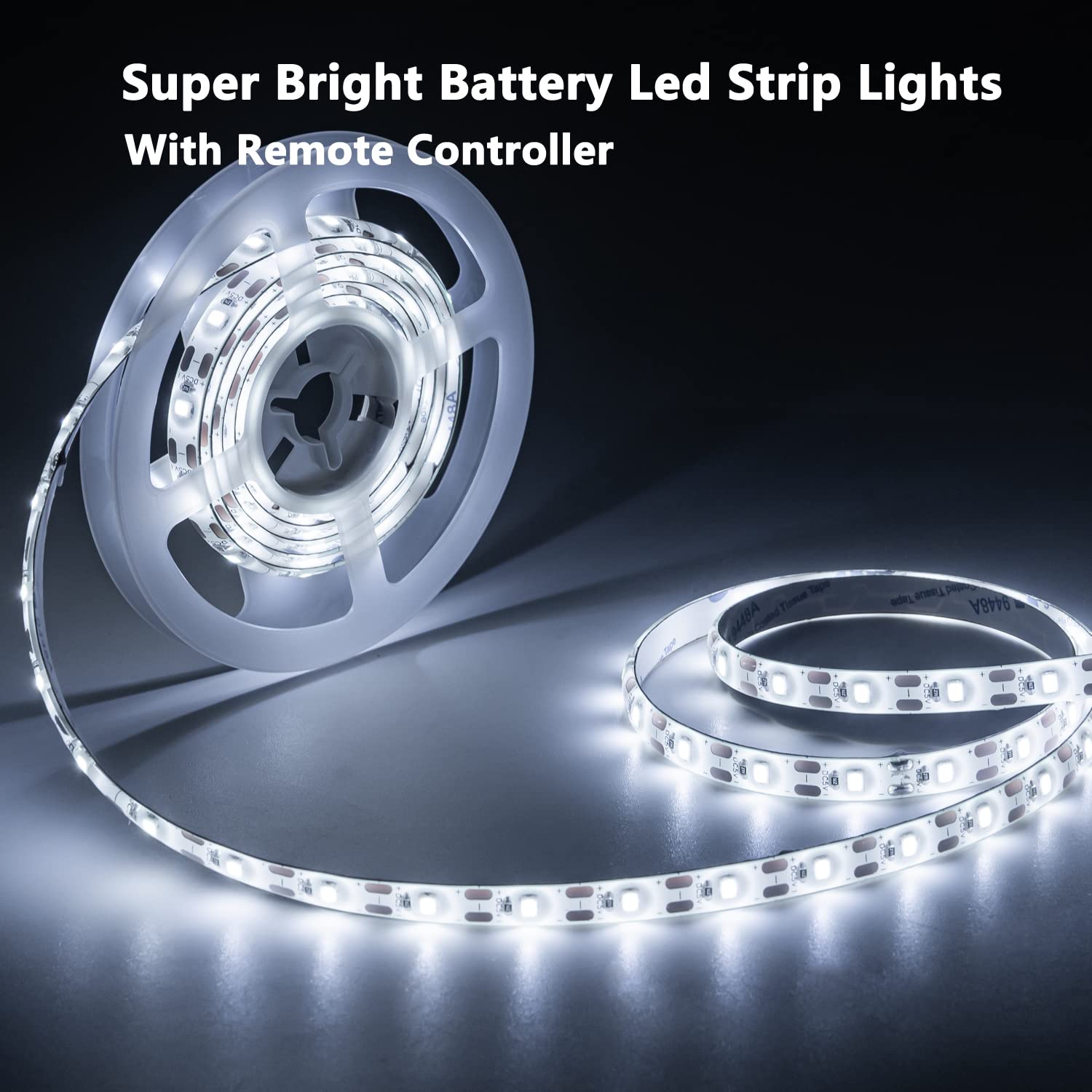 JUNWEN Battery Operated LED Strip Lights, 13.2ft, Daylight White, Waterproof, Dimmable, Remote Control, 2 Pack