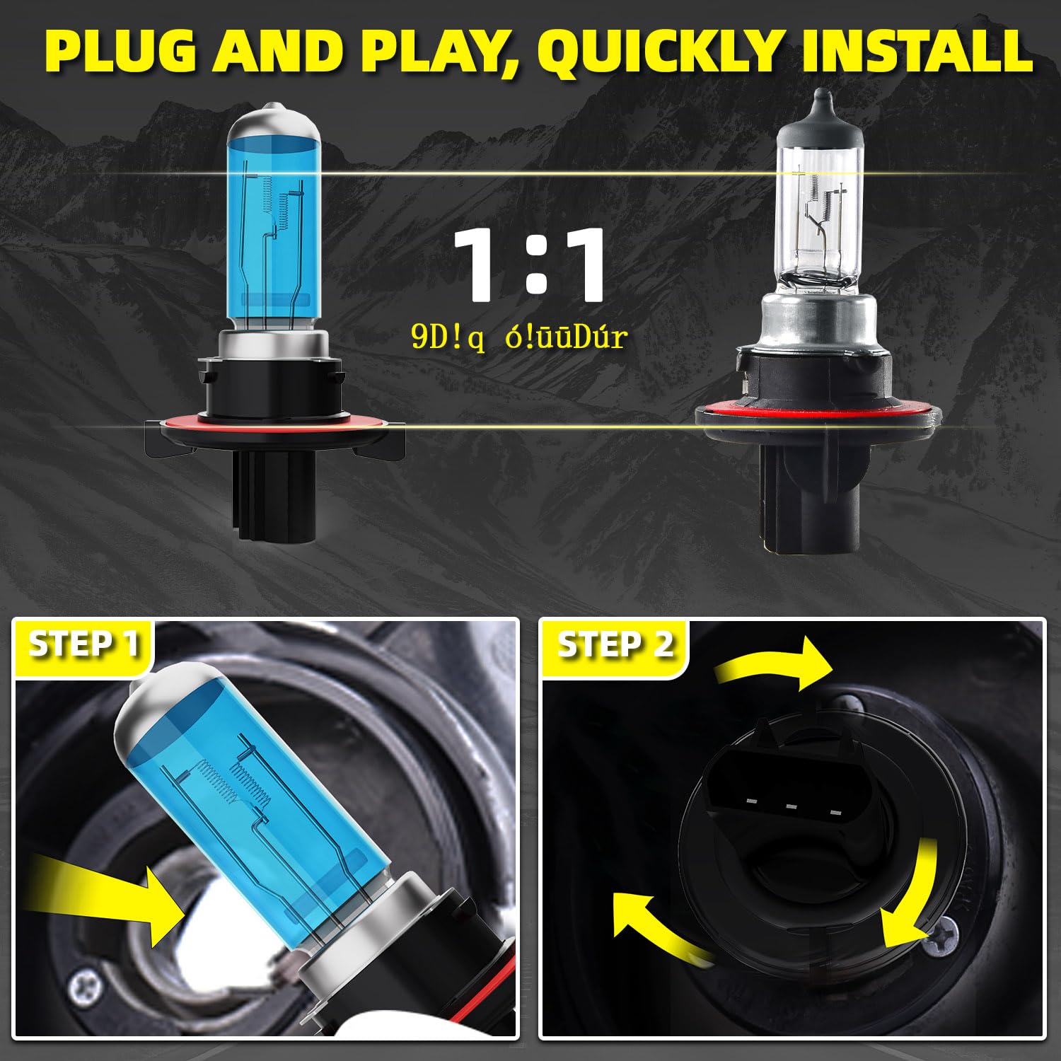 DMEPUGI Headlight Bulbs Fit For Dodge Ram 2006-2008, 9008 High Low Dual Beam 9006 Fog Lights Combo, Super Bright 5500K White Lig