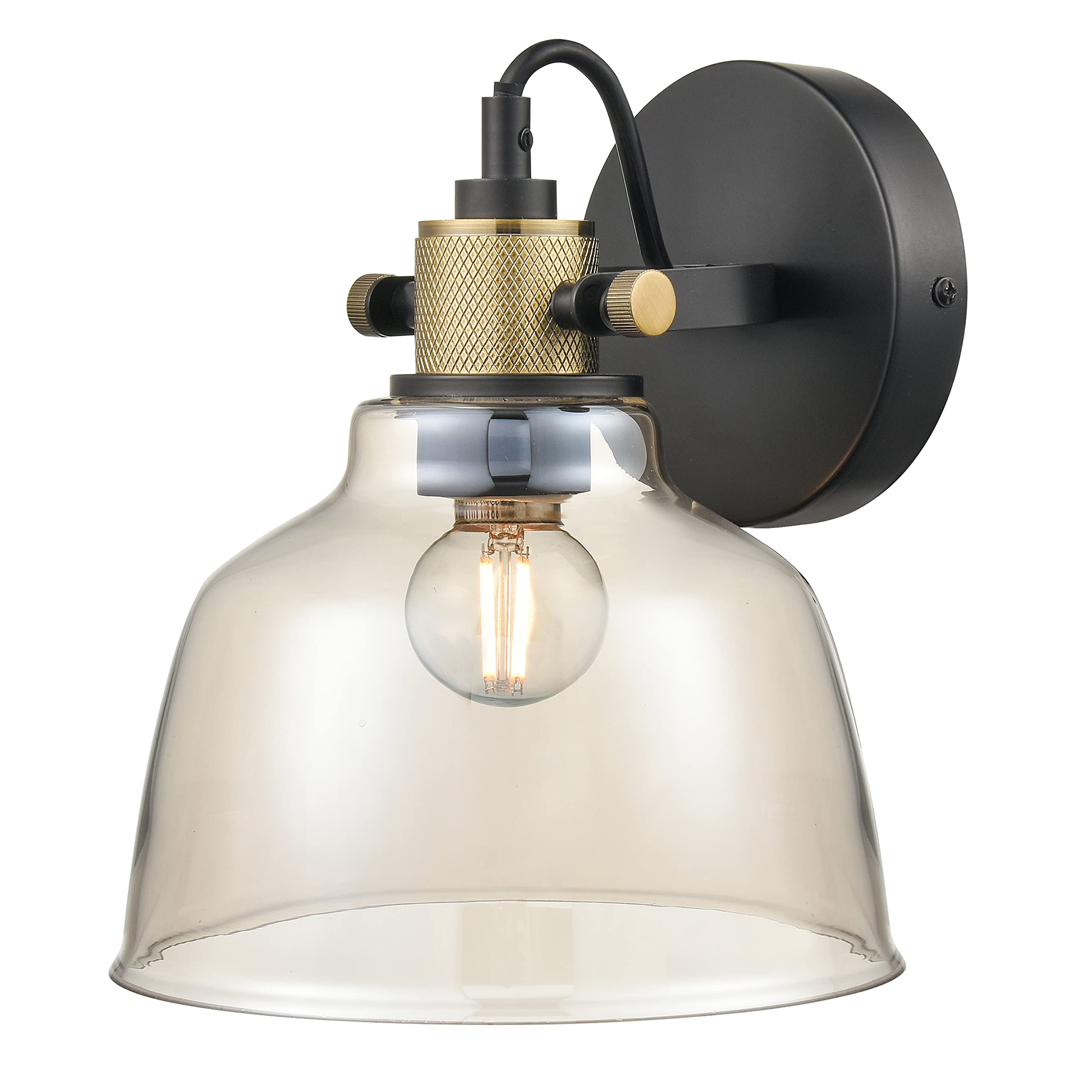 Light Society Arie Wall Sconce, Iron, Model LS-W528-CG-BRS, Black/Brass/Cognac
