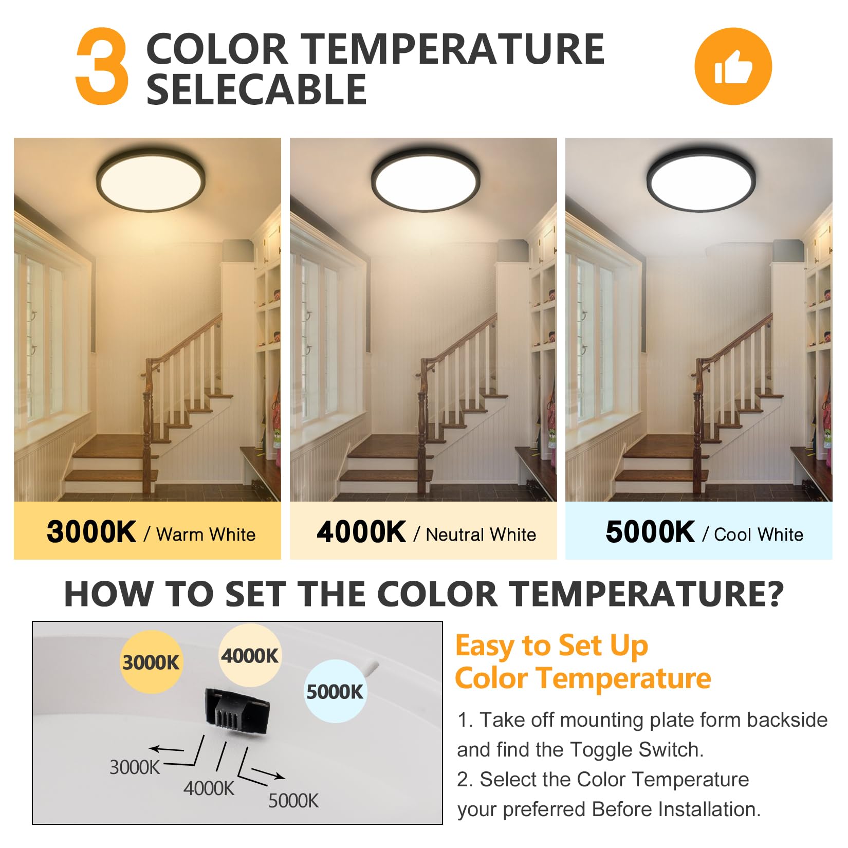 Bargeni 2 Pack Flush Mount Ceiling Light,12 Inch Ceiling Light With Night Light,24W/3000K/4000K/5000K Dimmable,Ultra-Thin Bedroo