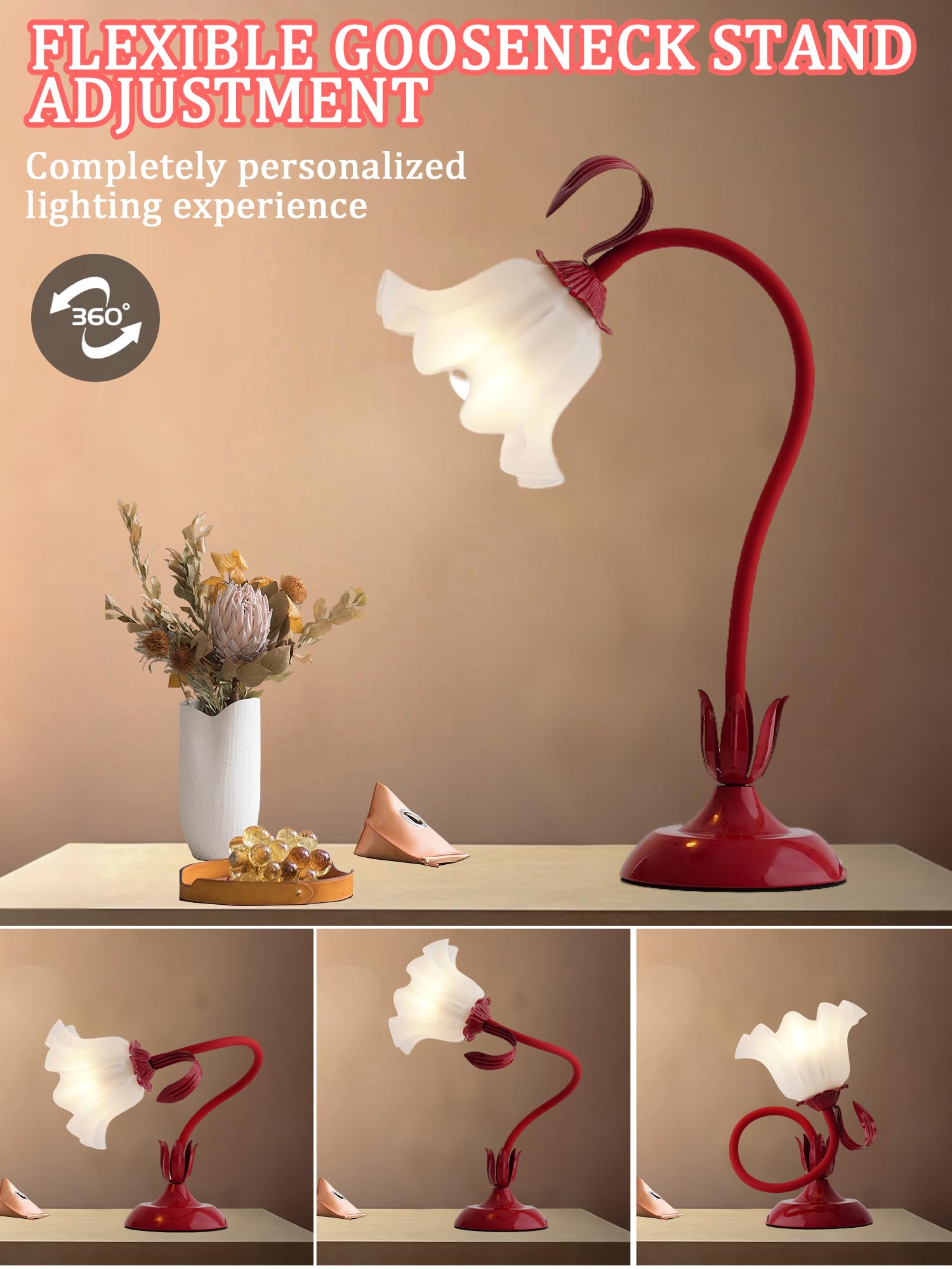 Aqdzcnf Flower Table Lamp,Led Reading Light Bedside Vintage Flower Night Light,3 Colors Modes Kawaii Bedside Lamps Decor,Living