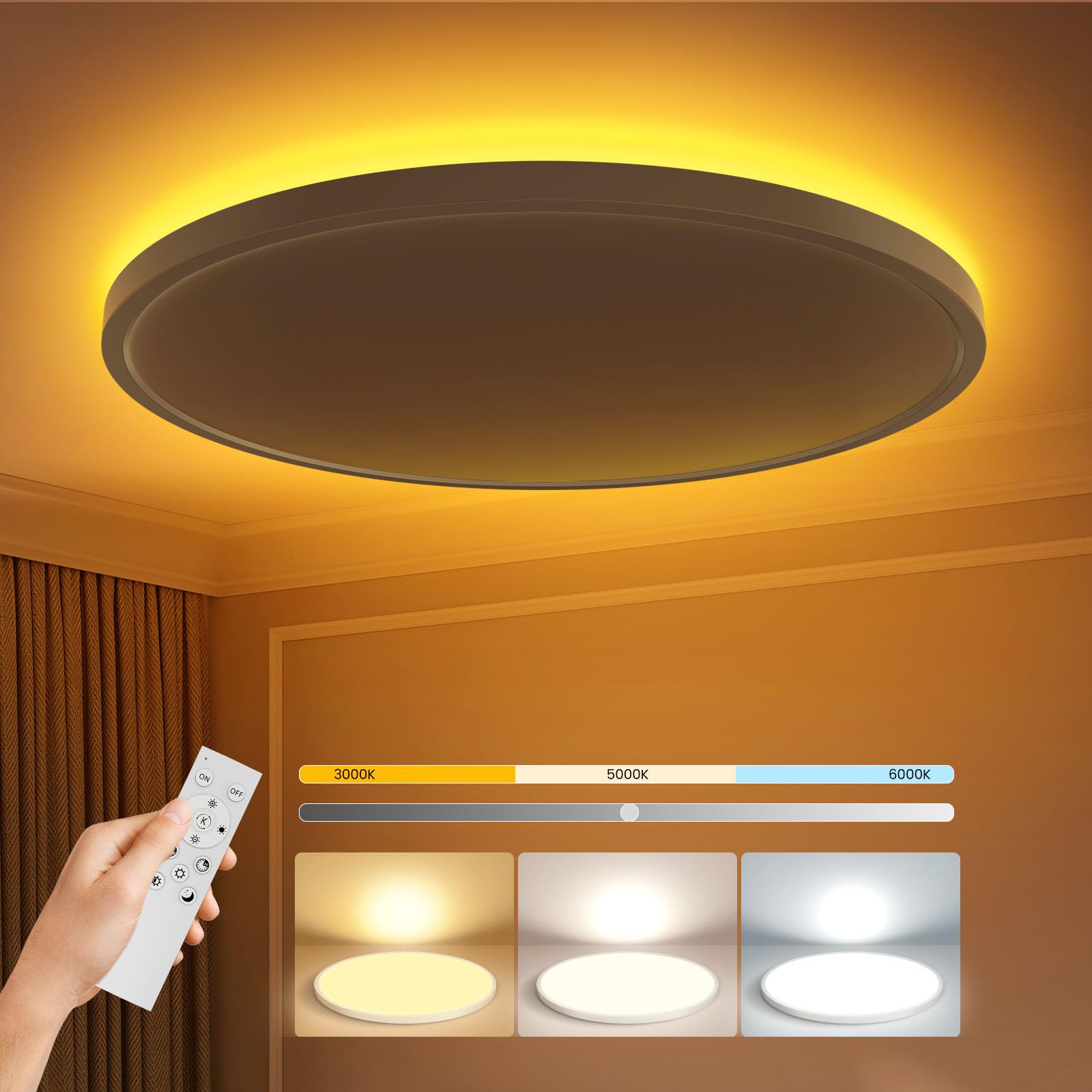 Aphyni Flush Mount Ceiling Light Fixture with Remote Control,15.8in 36W 2700K-6000K,Brightness Adjustable,Soft Nightlight,Suppor