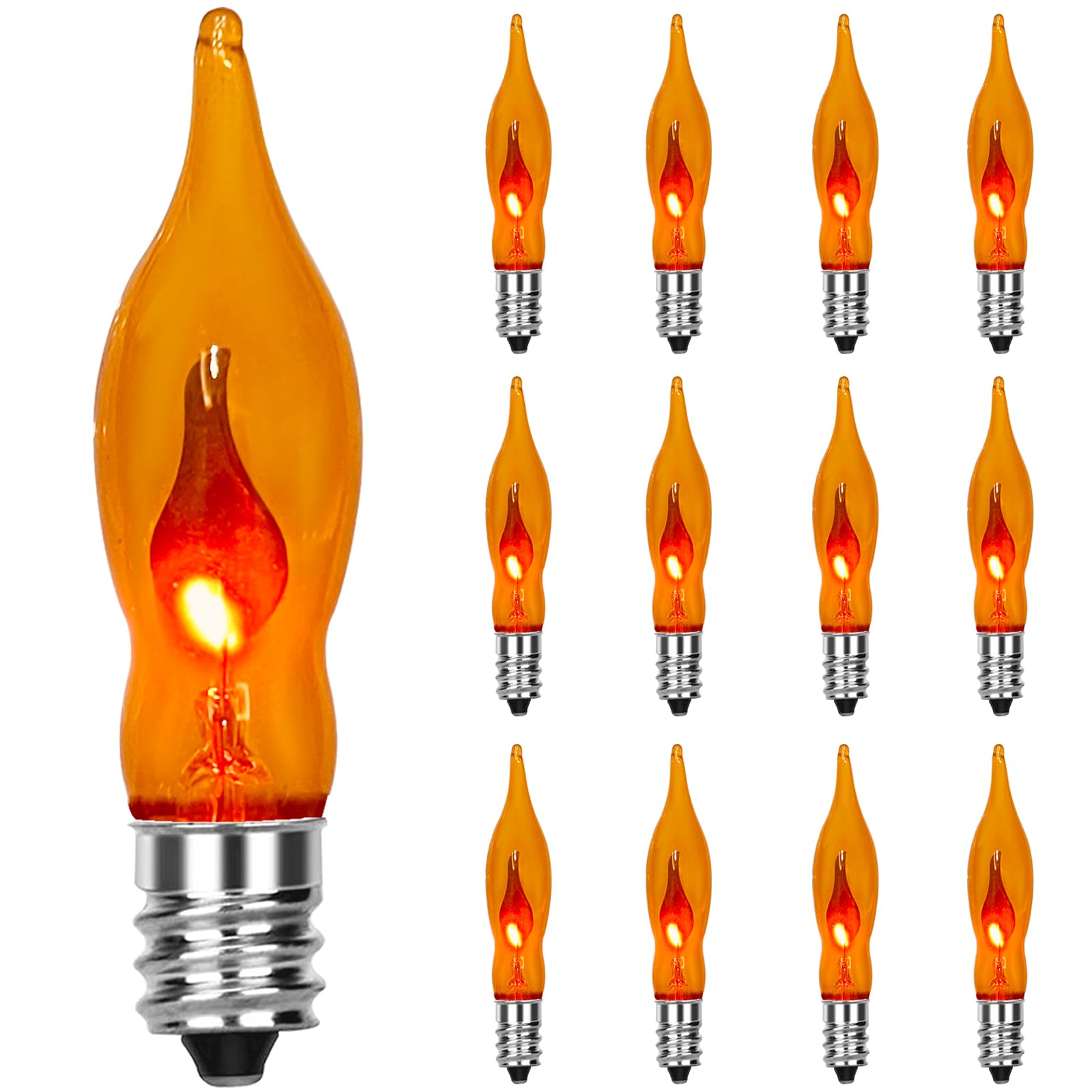 SUNSGNE E12 Flickering Flame Night Light Bulbs, C18 Orange, 1 Watt, 120 Volts, E12 Base, 12 Pack