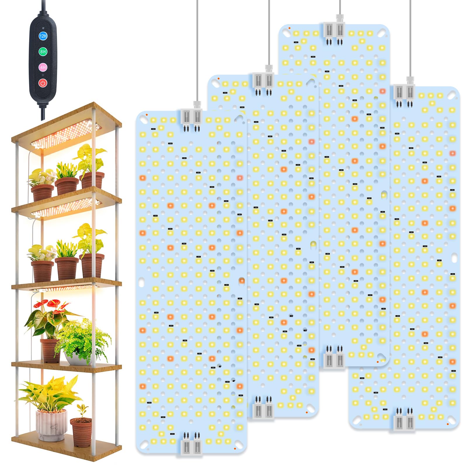 4-Pack Panel Grow Lights for Indoor Plants  FECiDA 2026 LED Plant Grow Light for Under Cabinet Plants  Full Spectrum Growing Lamp with 4 8 12 16 20 Hr Timer  Free Linking