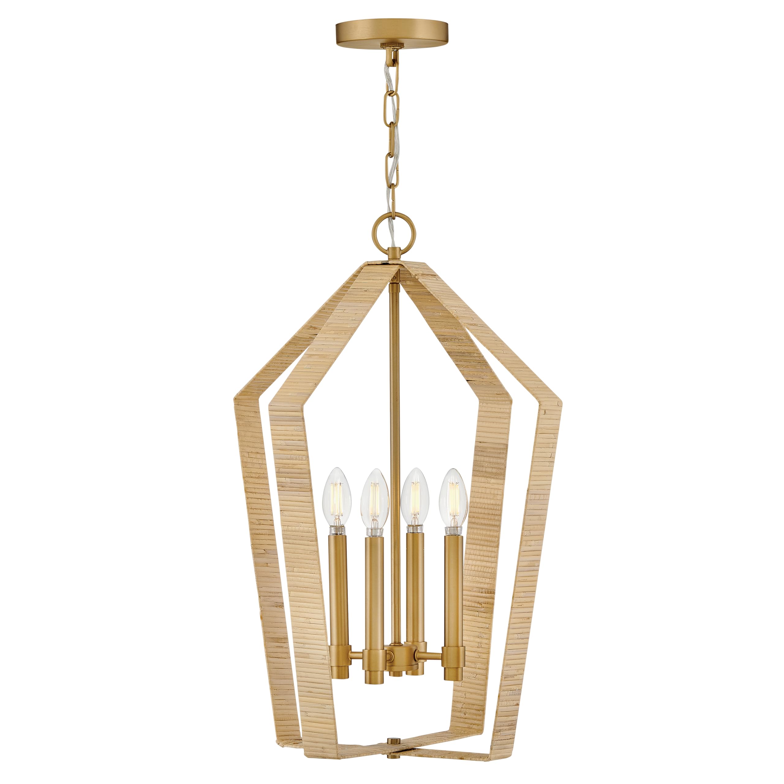 Lark Sammi Large Pendant Light, Chain Hung, Classic, Rattan-Wrapped, Lacquered Brass Finish